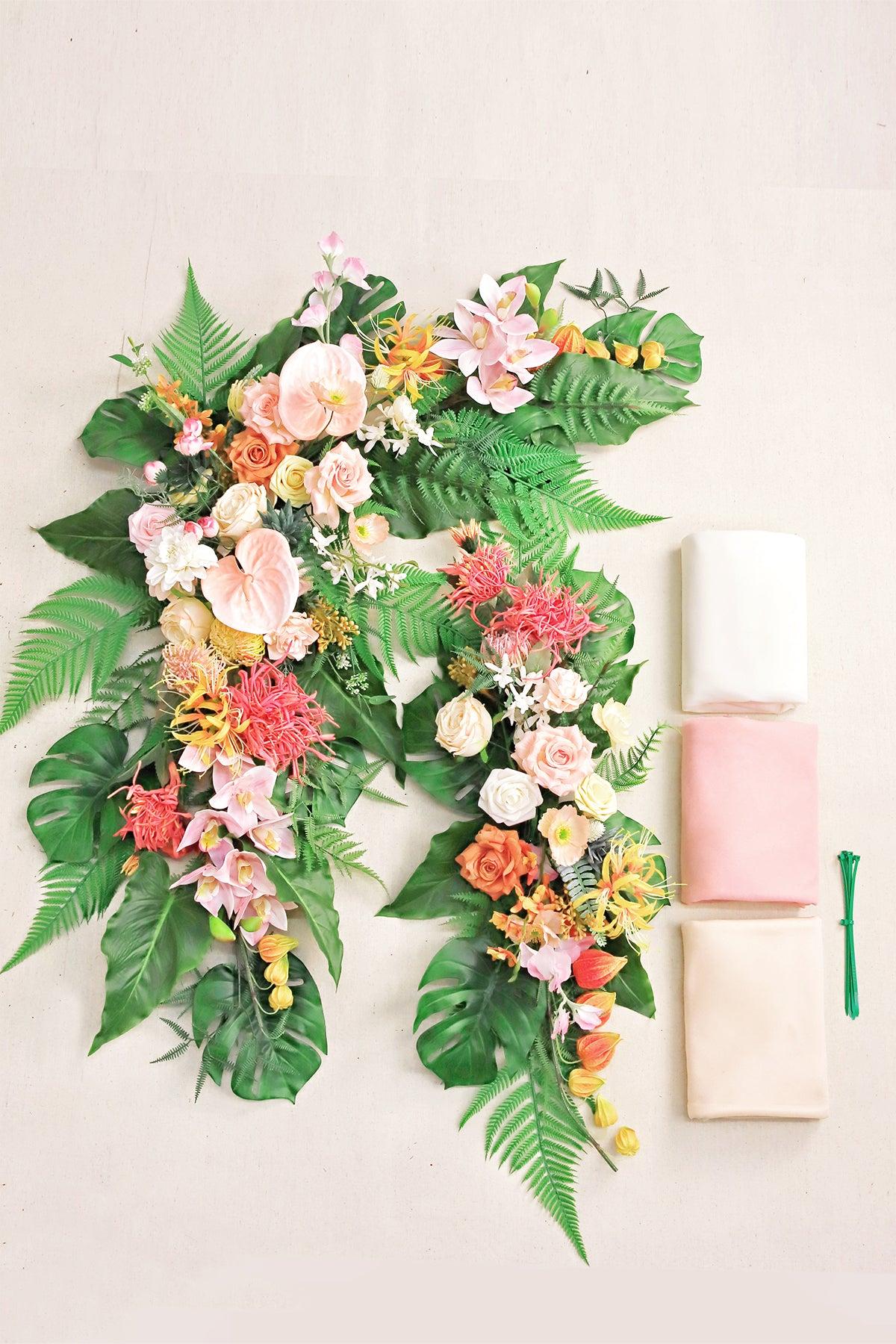 Flower Arch Decor with Drapes in Tropical Pink & Cream