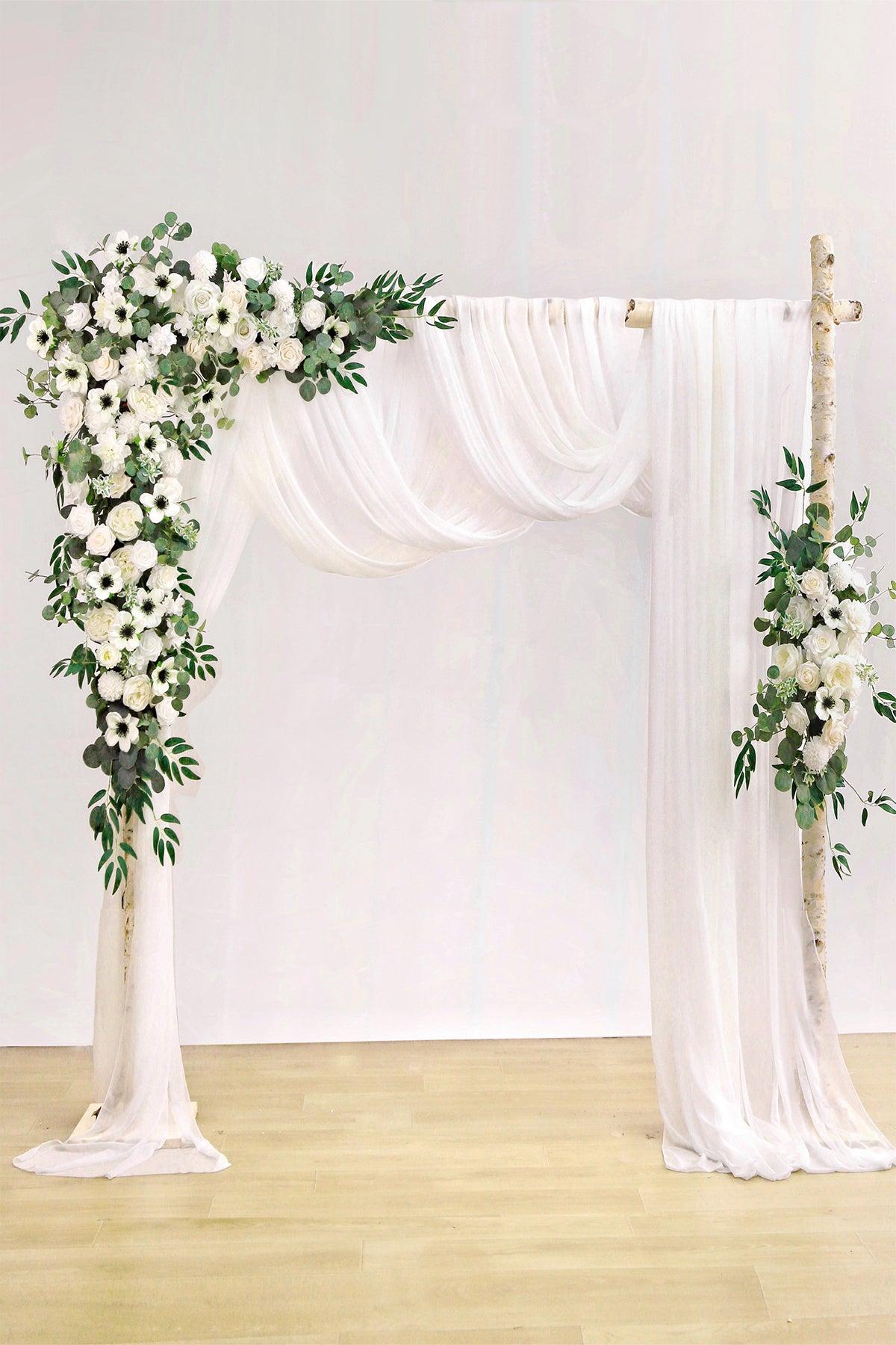 Flower Arch Decor with Drapes in White & Beige