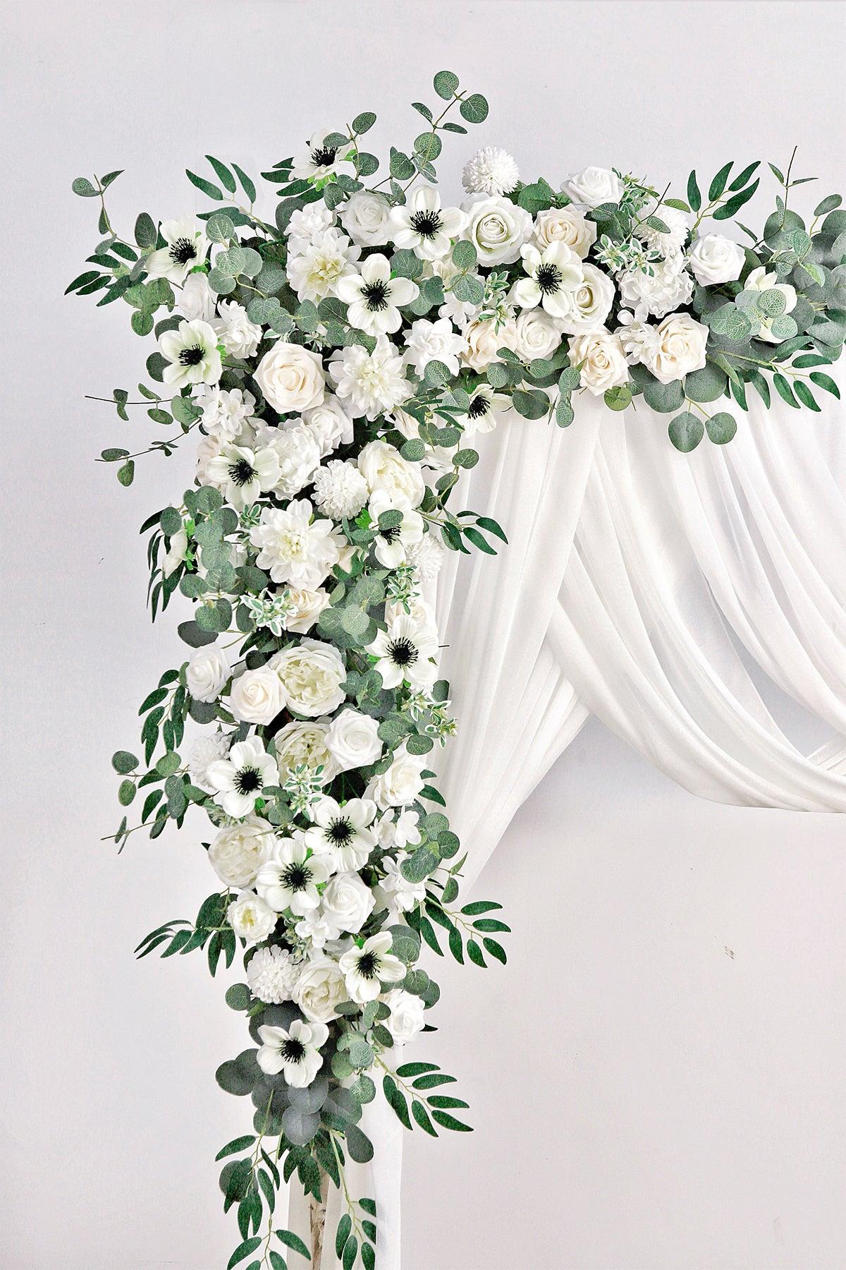 Flower Arch Decor with Drapes in White & Beige