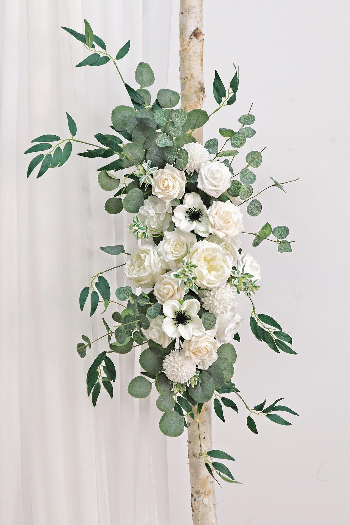 Flower Arch Decor with Drapes in White & Beige