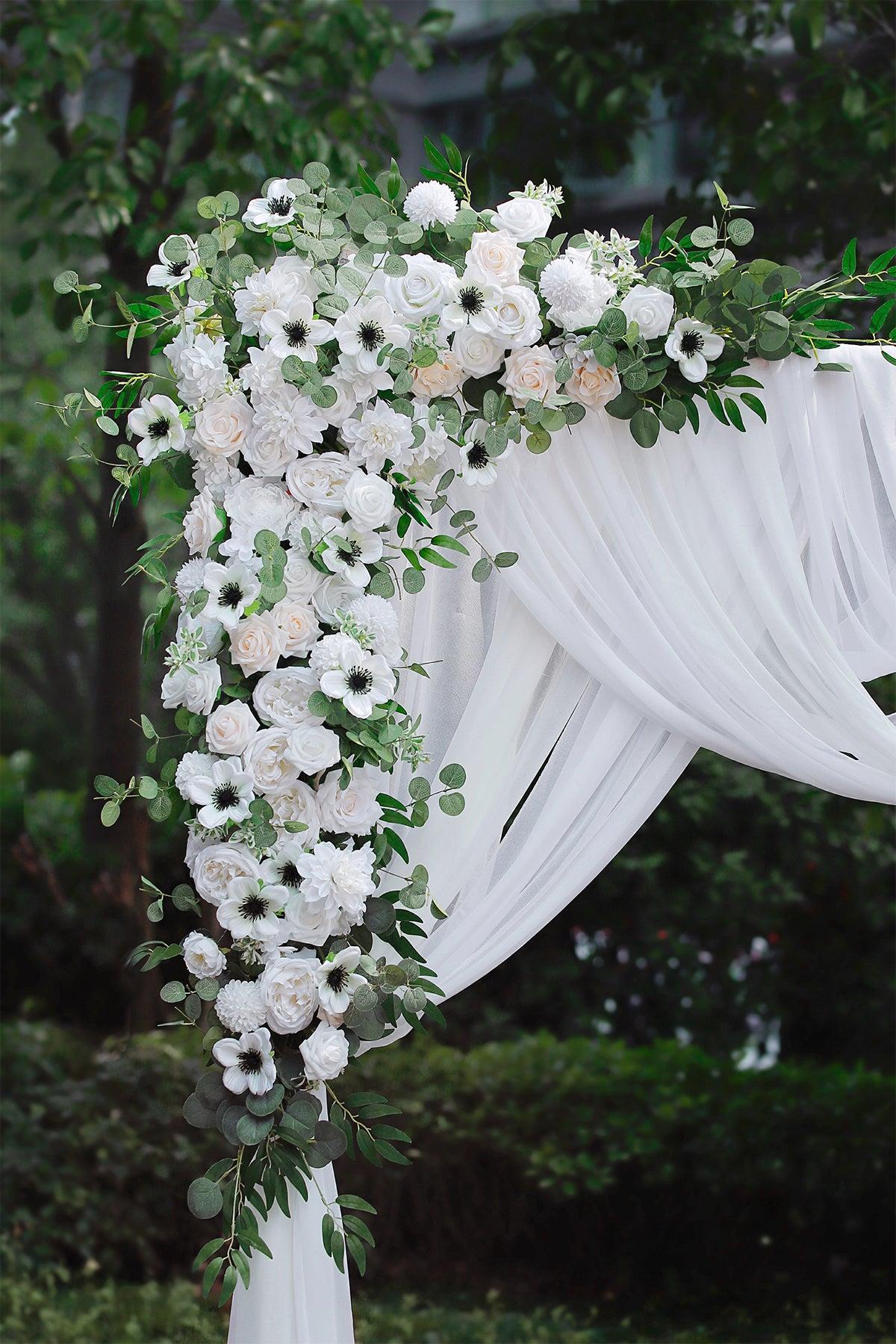 Flower Arch Decor with Drapes in White & Beige