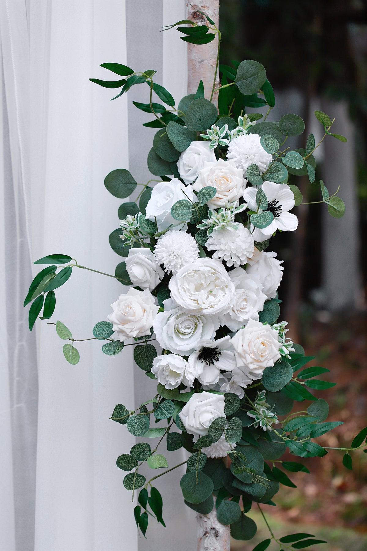 Flower Arch Decor with Drapes in White & Beige