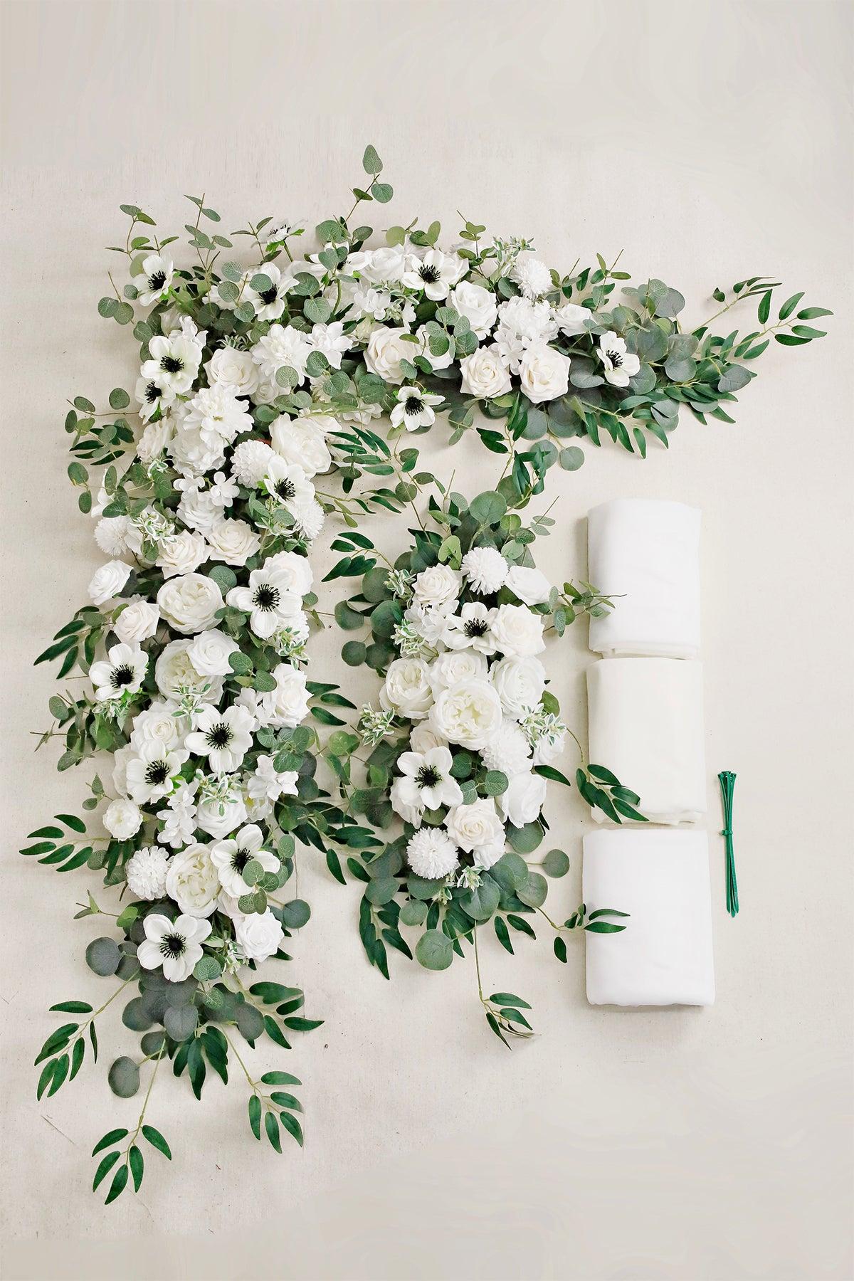 Flower Arch Decor with Drapes in White & Beige