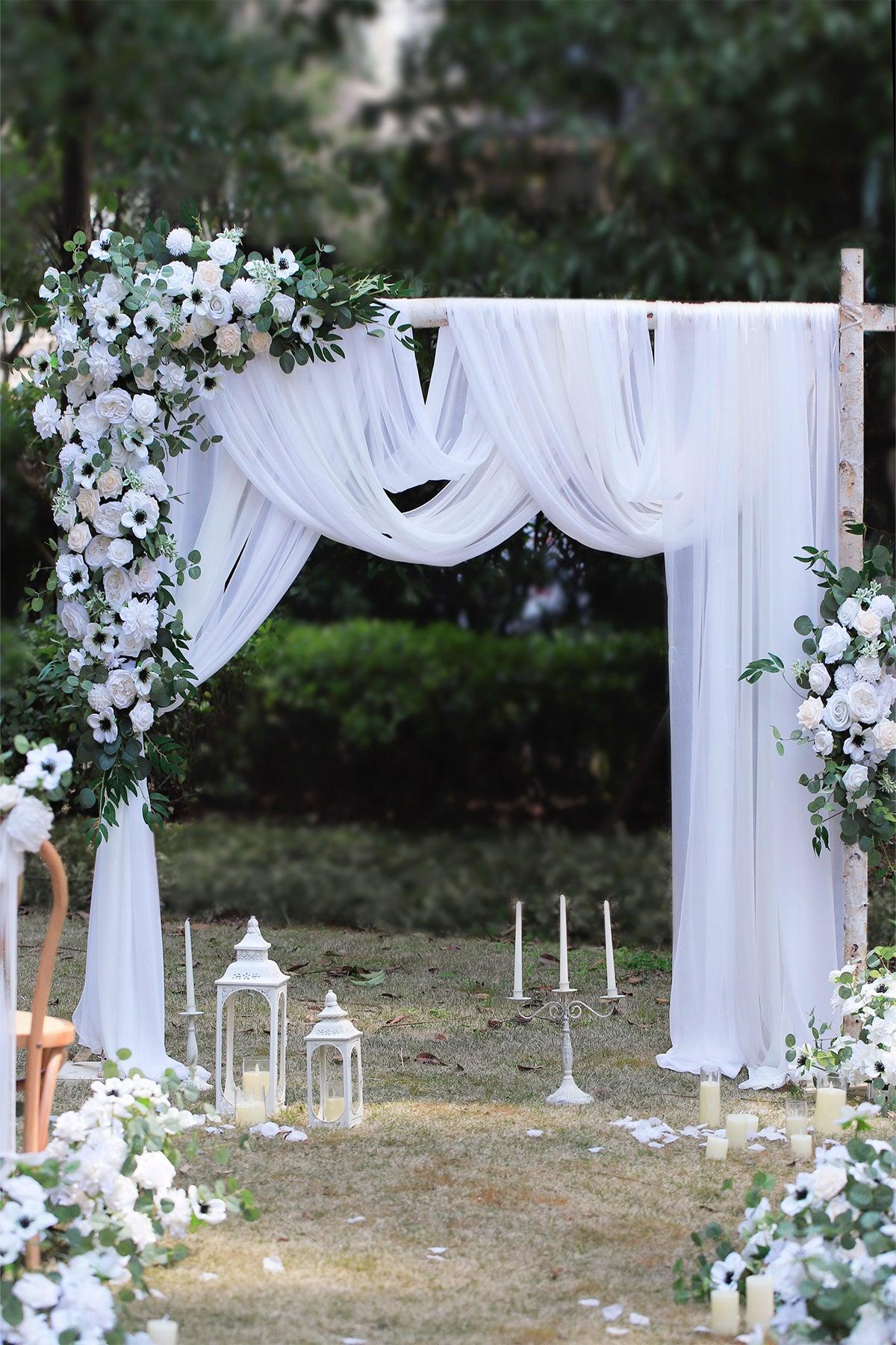 Flower Arch Decor with Drapes in White & Beige