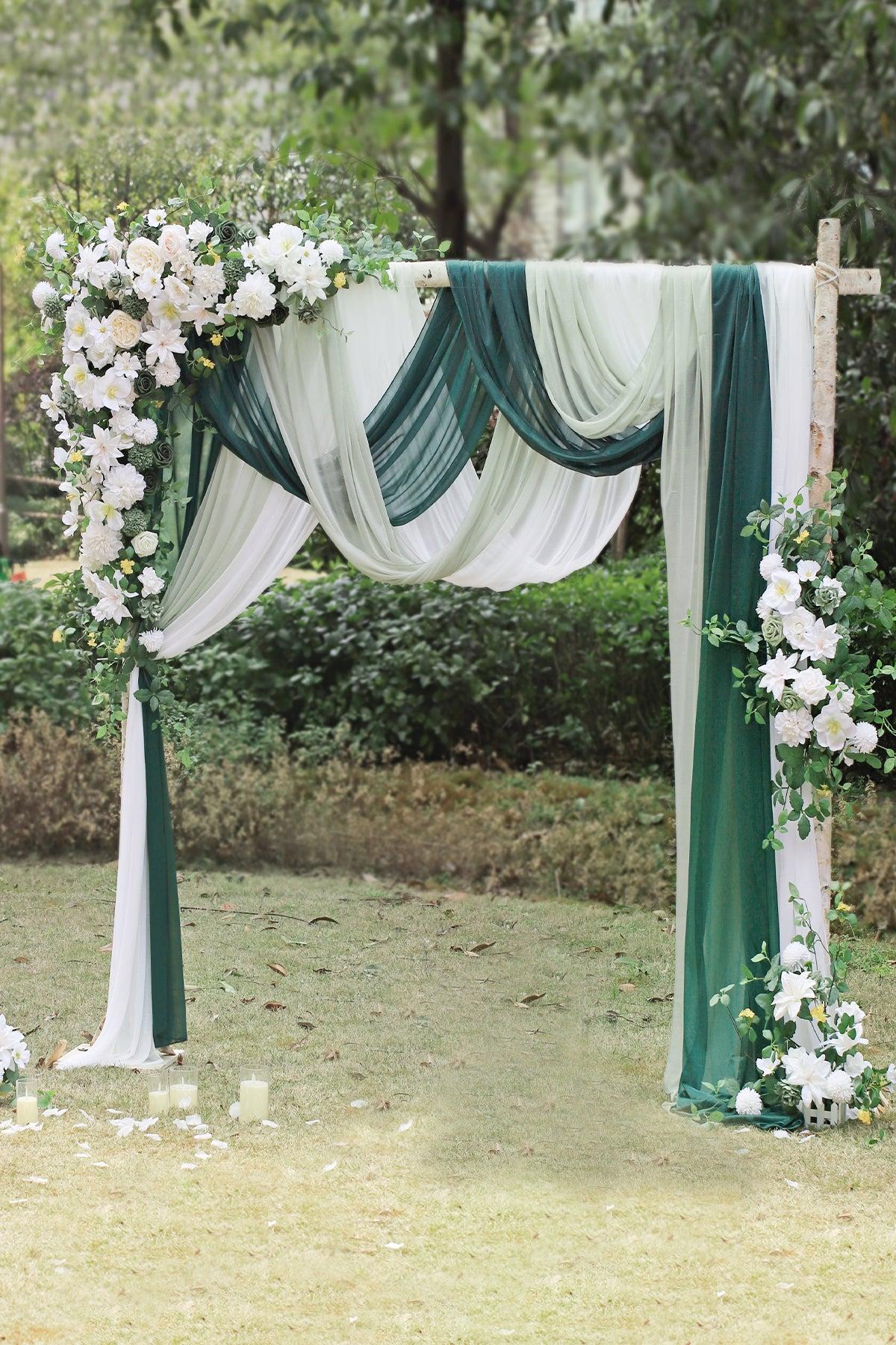 Flower Arch Decor with Drapes in White & Green