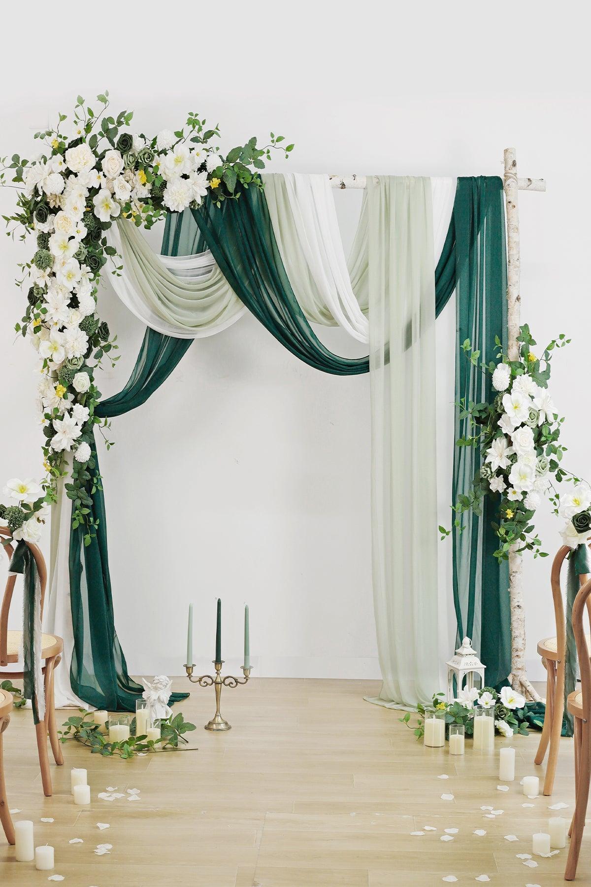 Flower Arch Decor with Drapes in White & Green