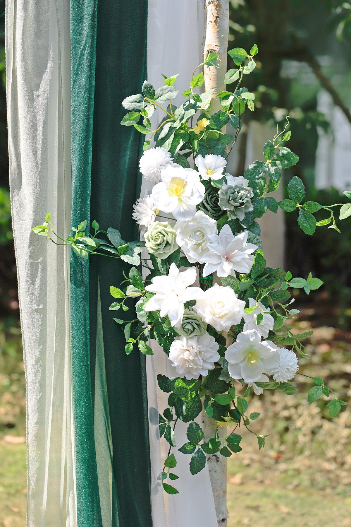 Flower Arch Decor with Drapes in White & Green