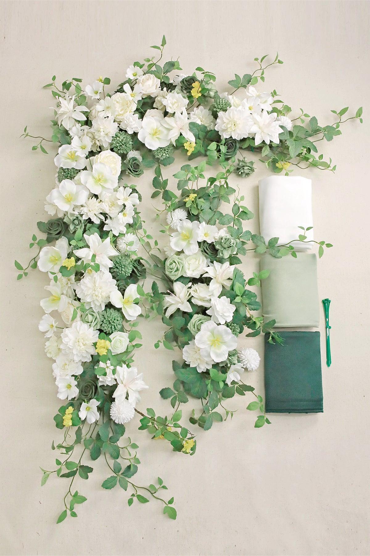 Flower Arch Decor with Drapes in White & Green