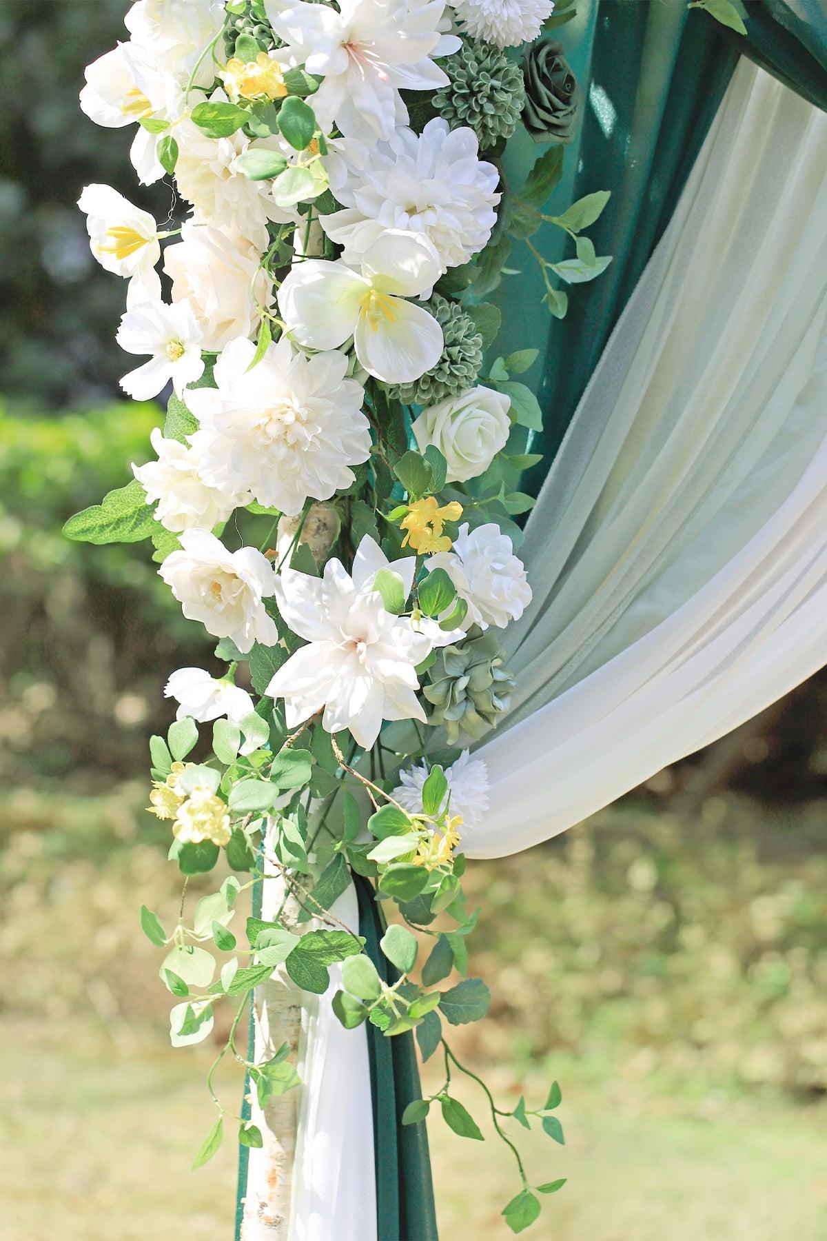 Flower Arch Decor with Drapes in White & Green