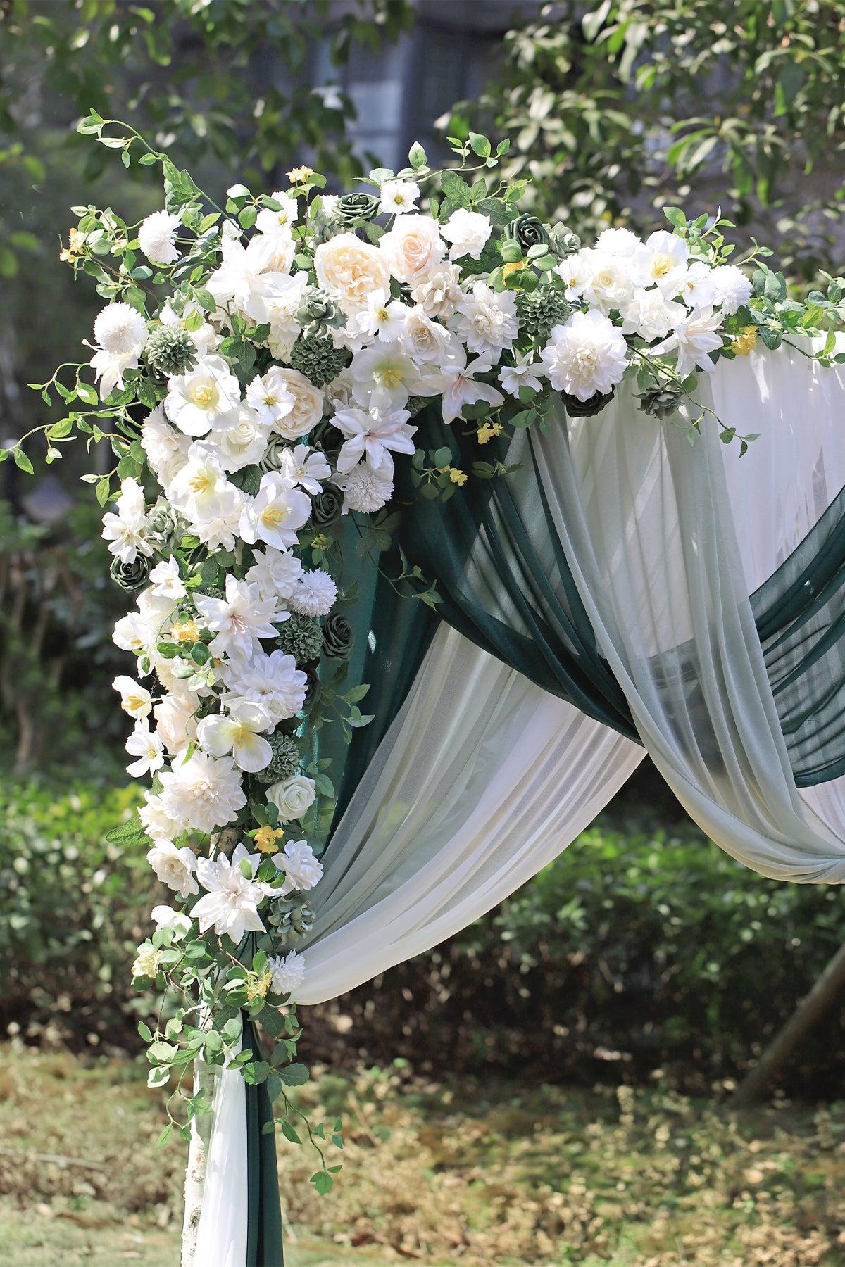 Flower Arch Decor with Drapes in White & Green