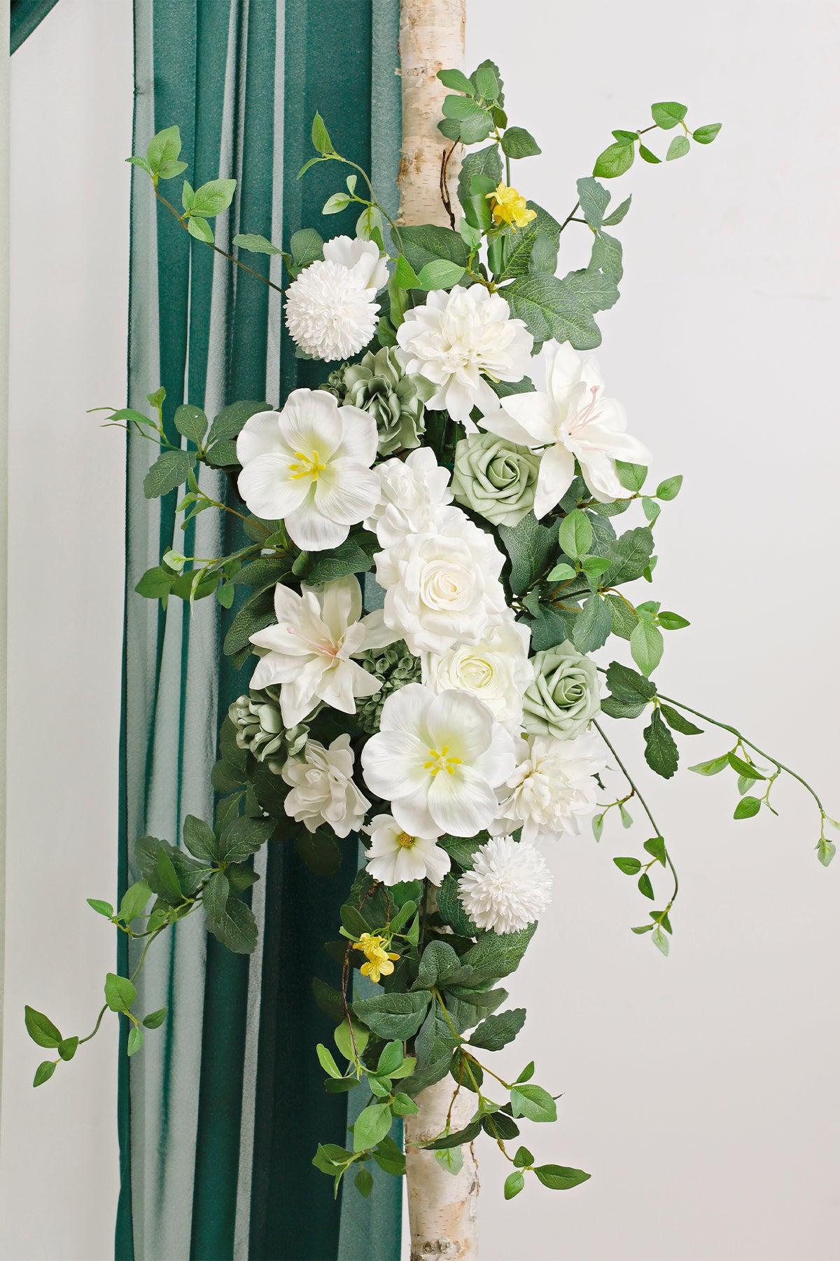 Flower Arch Decor with Drapes in White & Green