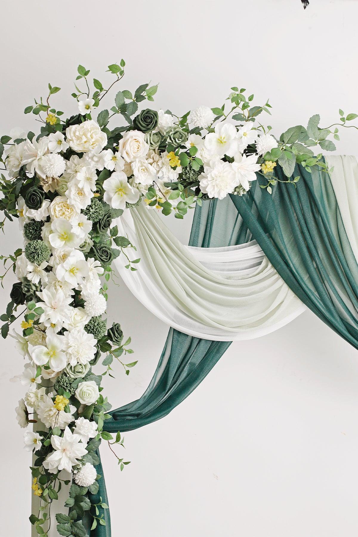 Flower Arch Decor with Drapes in White & Green