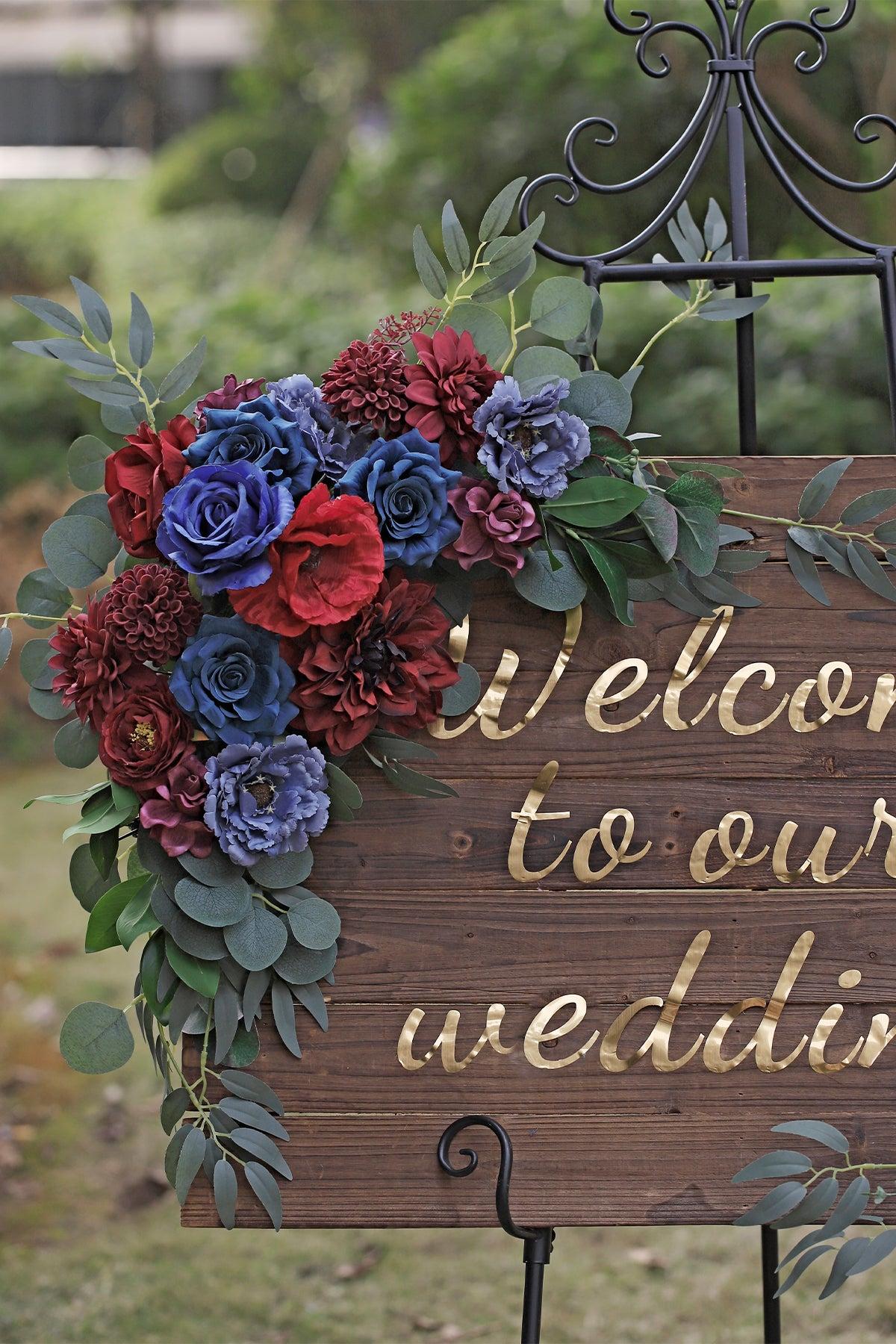 Flower Sign Decor in Burgundy & Navy