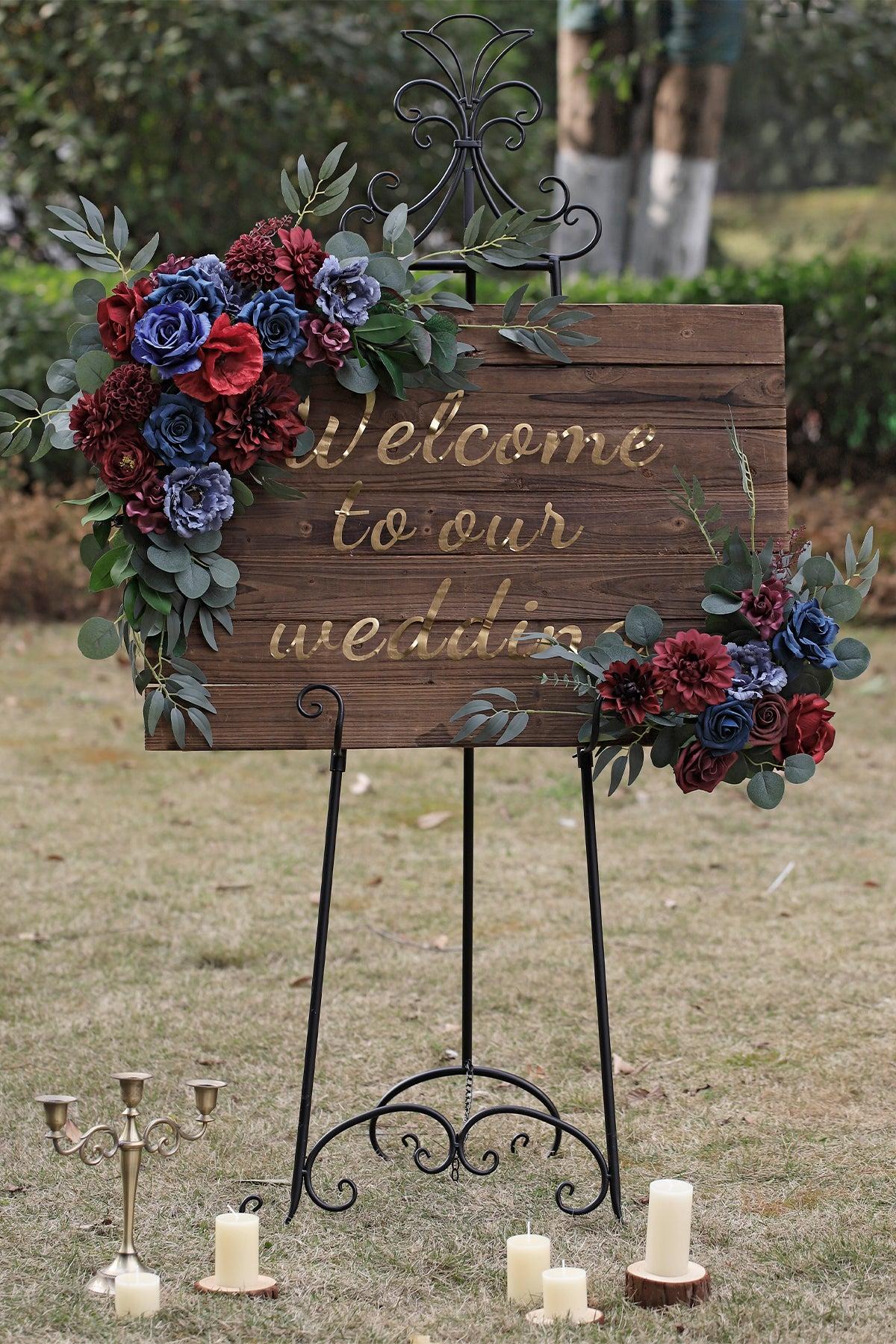 Flower Sign Decor in Burgundy & Navy