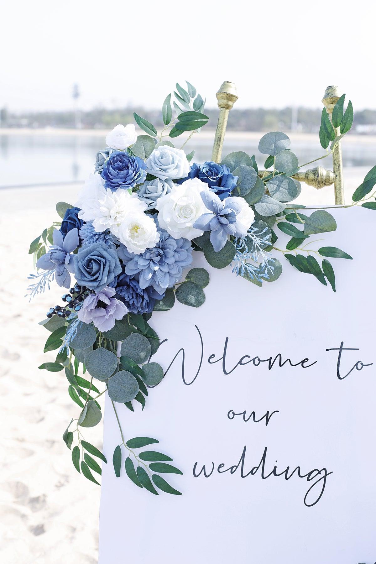 Flower Sign Decor in Dusty Blue & Navy