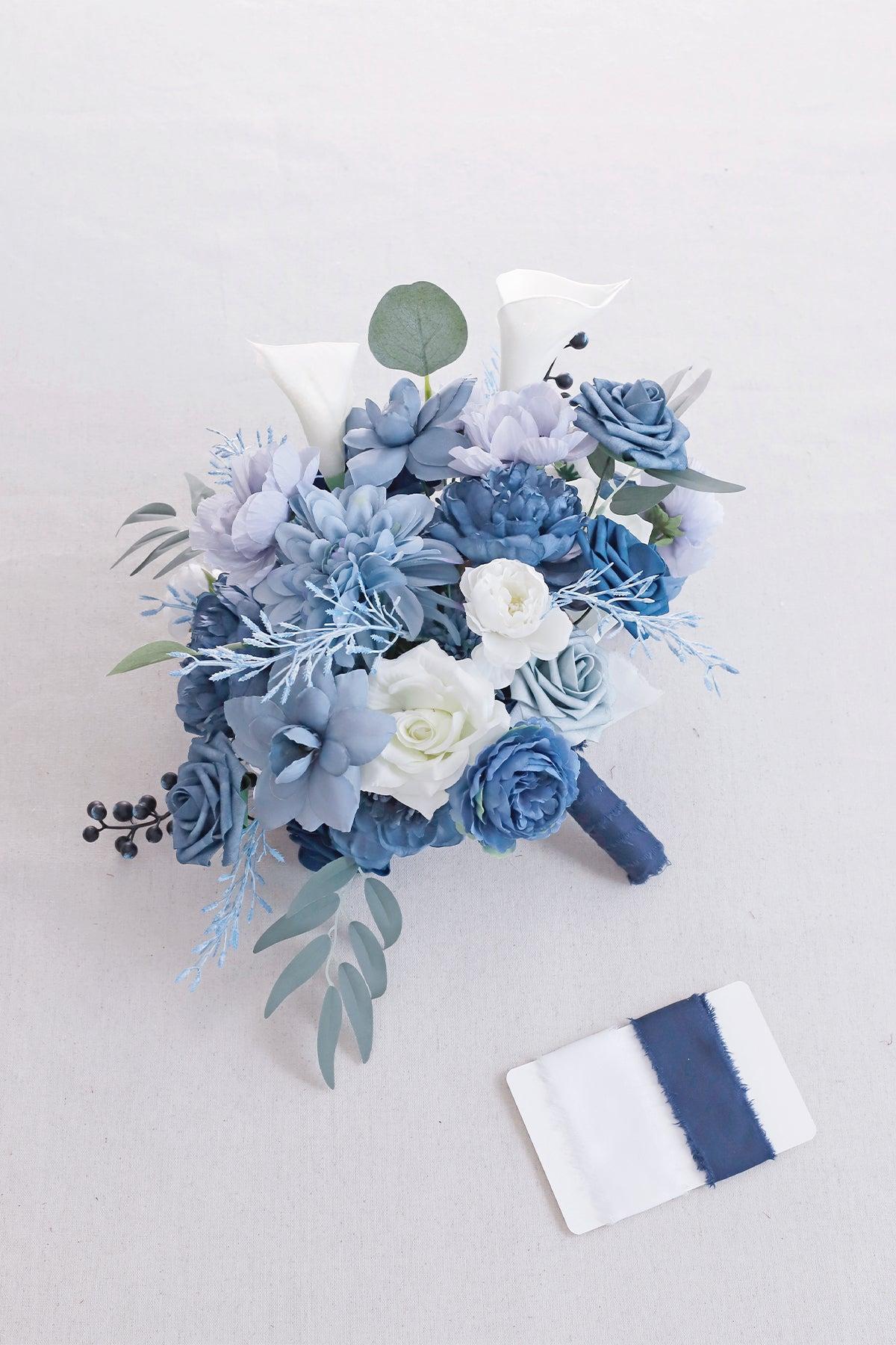 Medium Cascade Bridal Bouquet in Dusty Blue & Navy