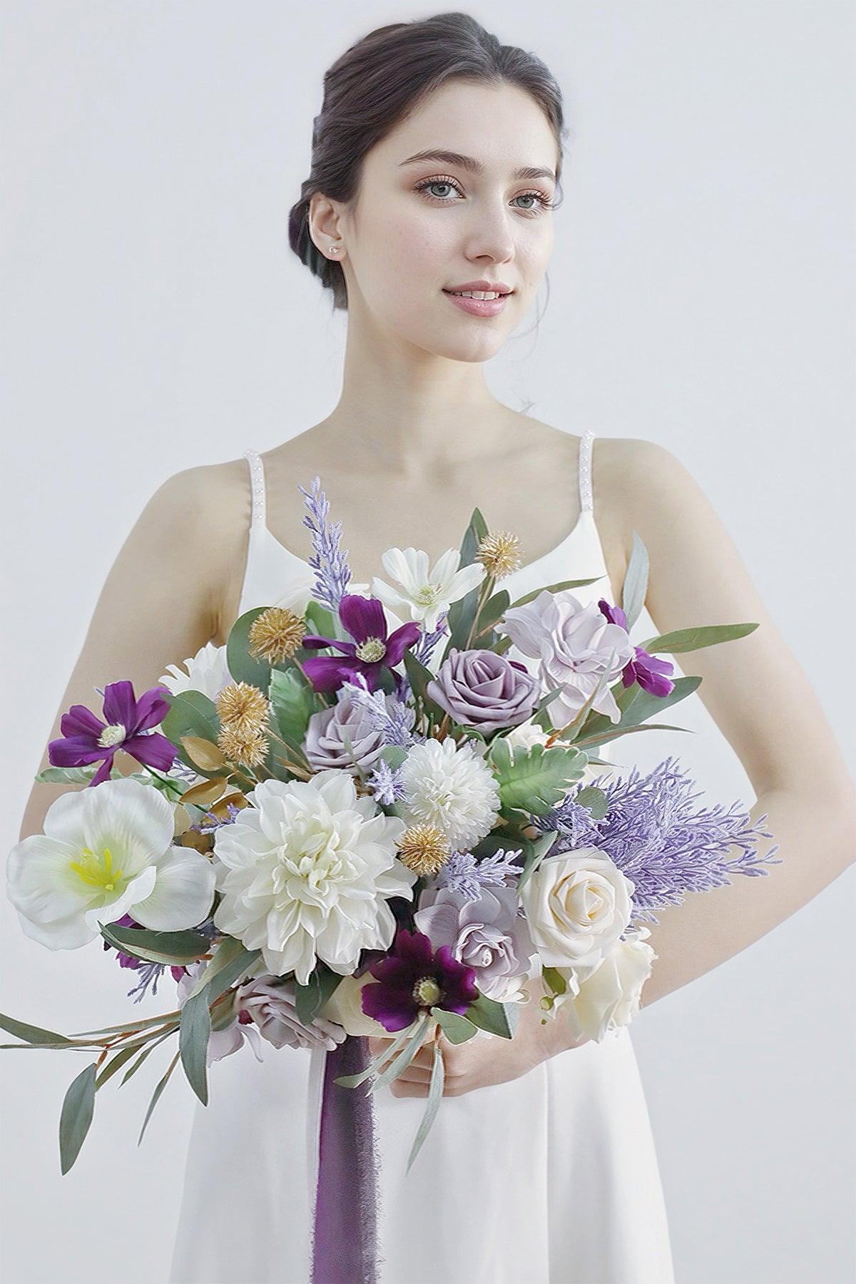 Medium Cascade Bridal Bouquet in Lilac & Gold