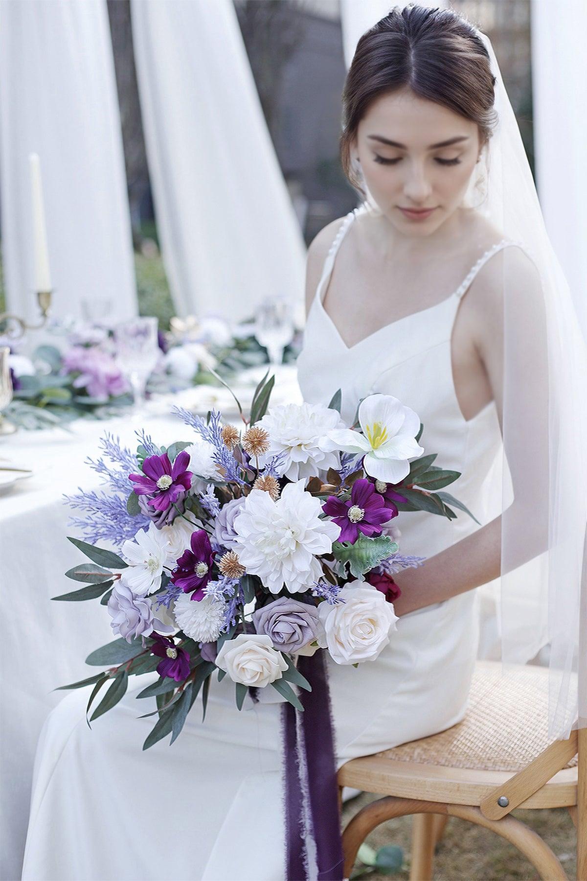 Medium Cascade Bridal Bouquet in Lilac & Gold