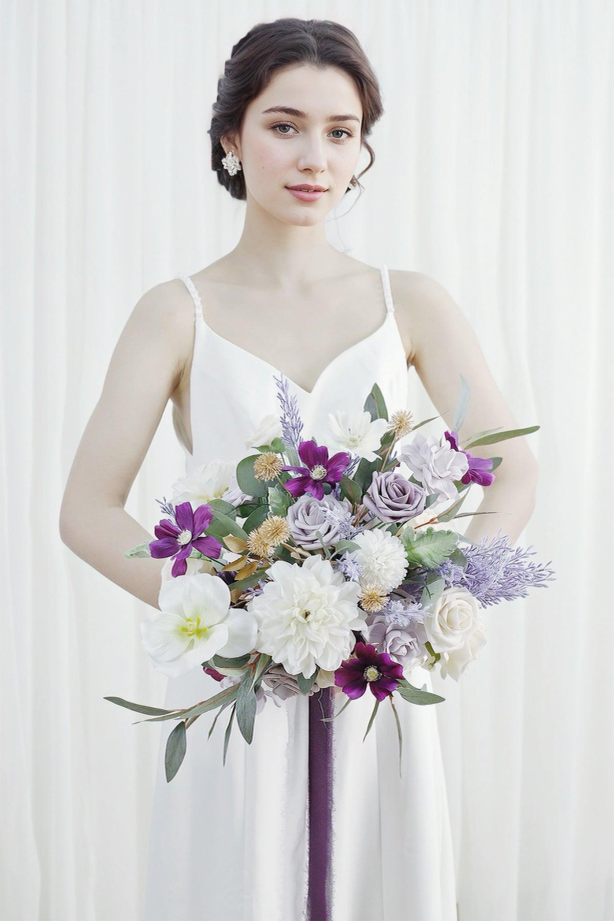 Medium Cascade Bridal Bouquet in Lilac & Gold