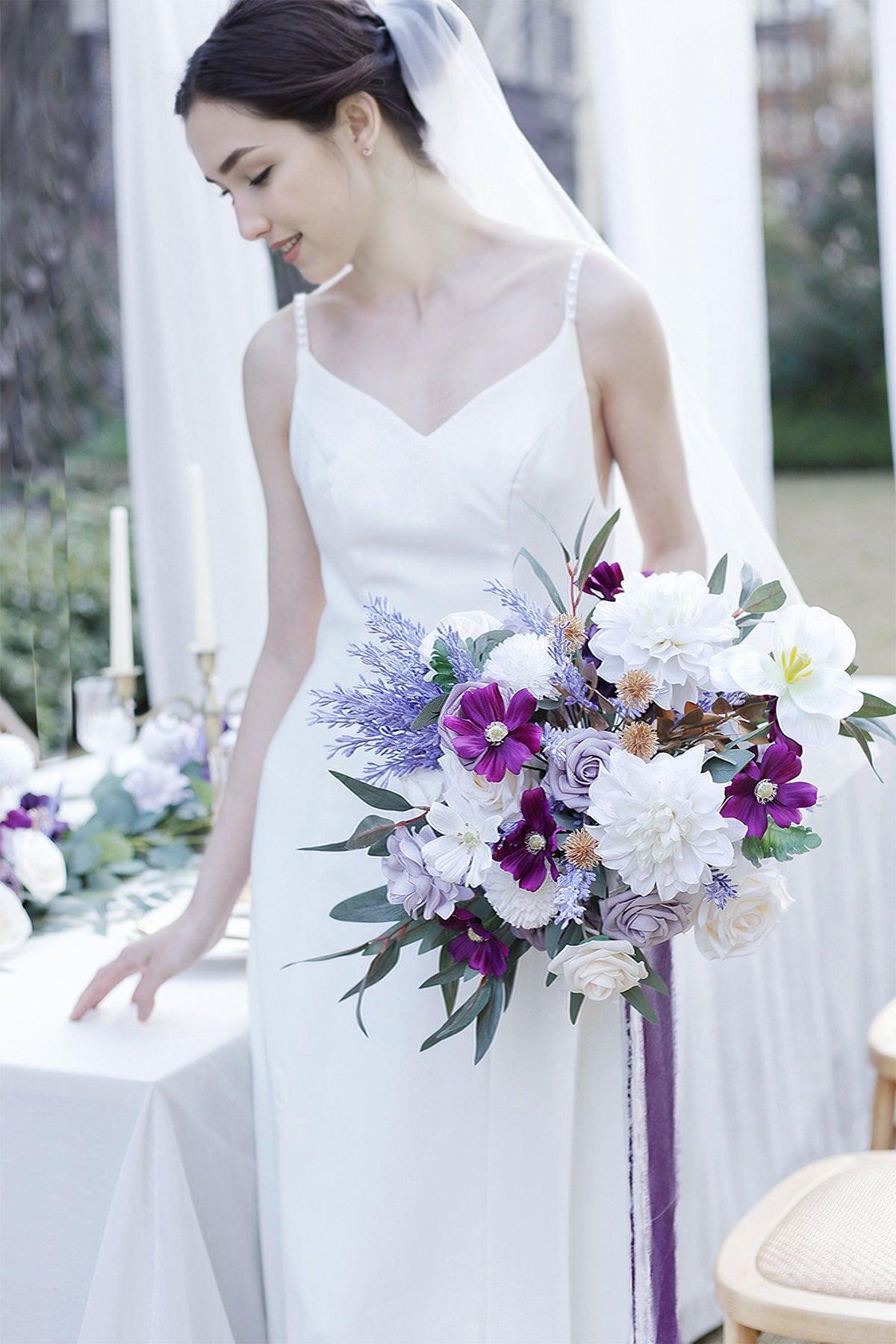 Medium Cascade Bridal Bouquet in Lilac & Gold