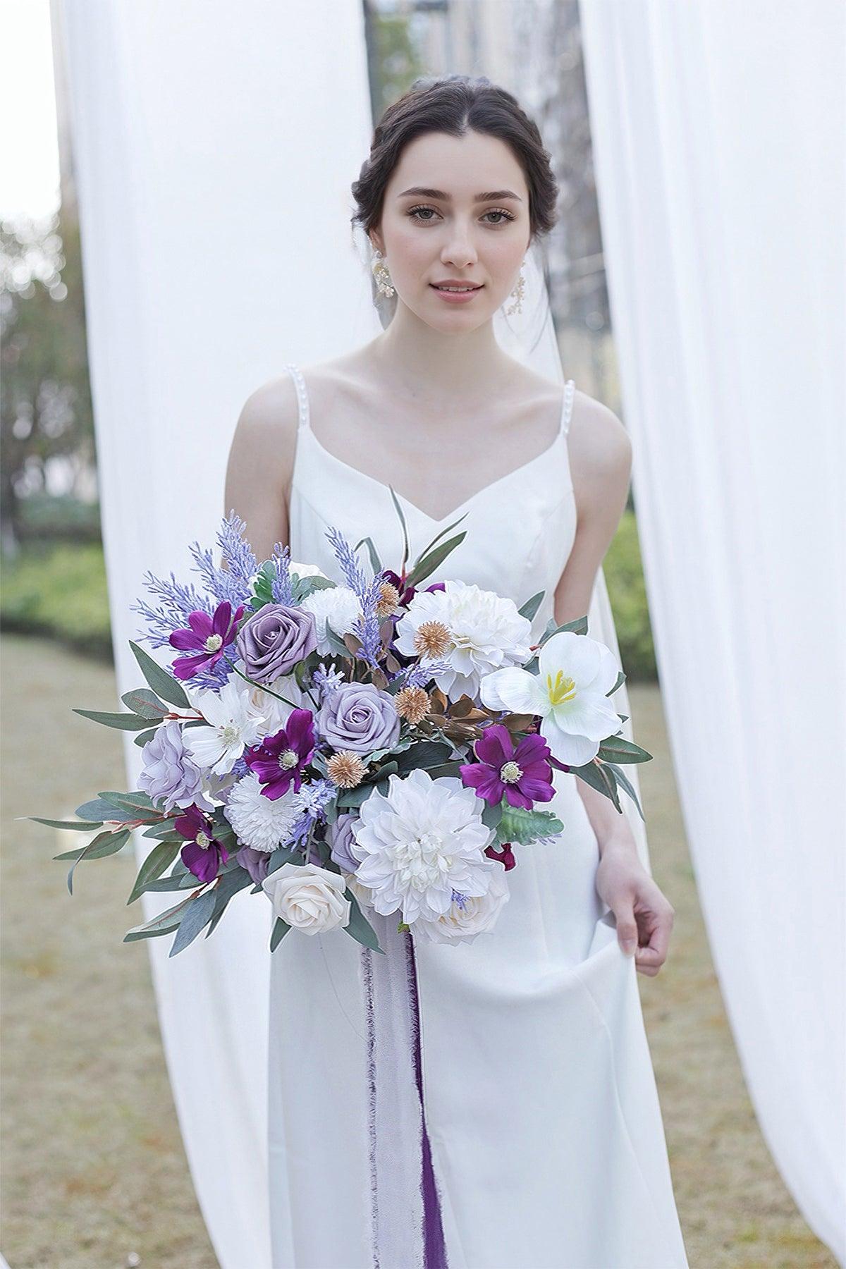 Medium Cascade Bridal Bouquet in Lilac & Gold