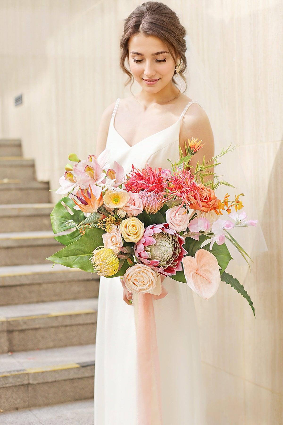 Medium Cascade Bridal Bouquet in Tropical Pink & Cream