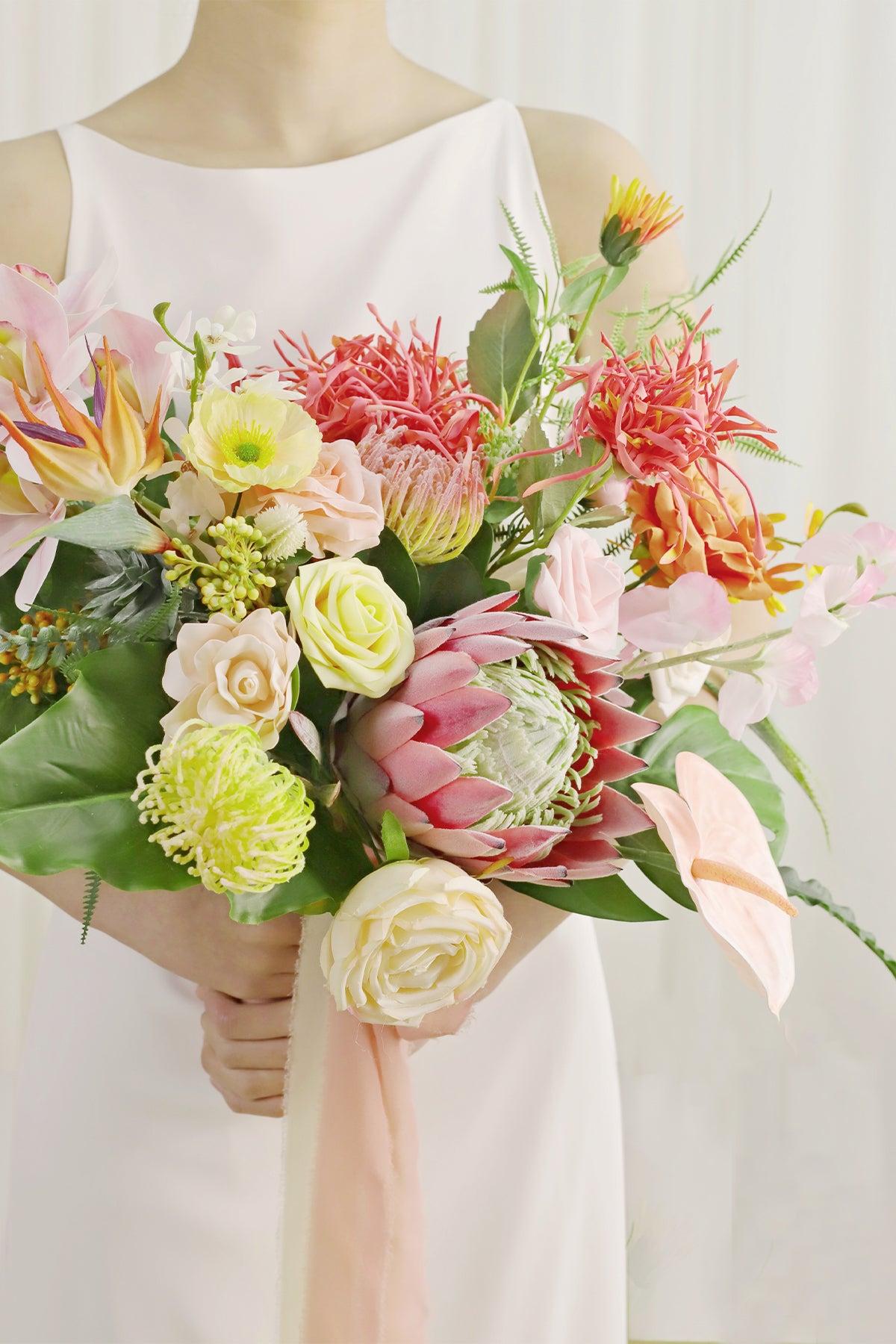 Medium Cascade Bridal Bouquet in Tropical Pink & Cream