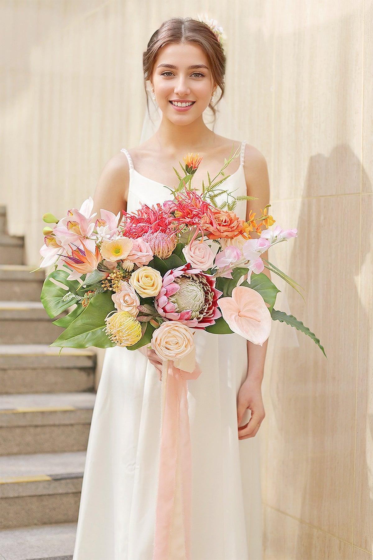 Medium Cascade Bridal Bouquet in Tropical Pink & Cream