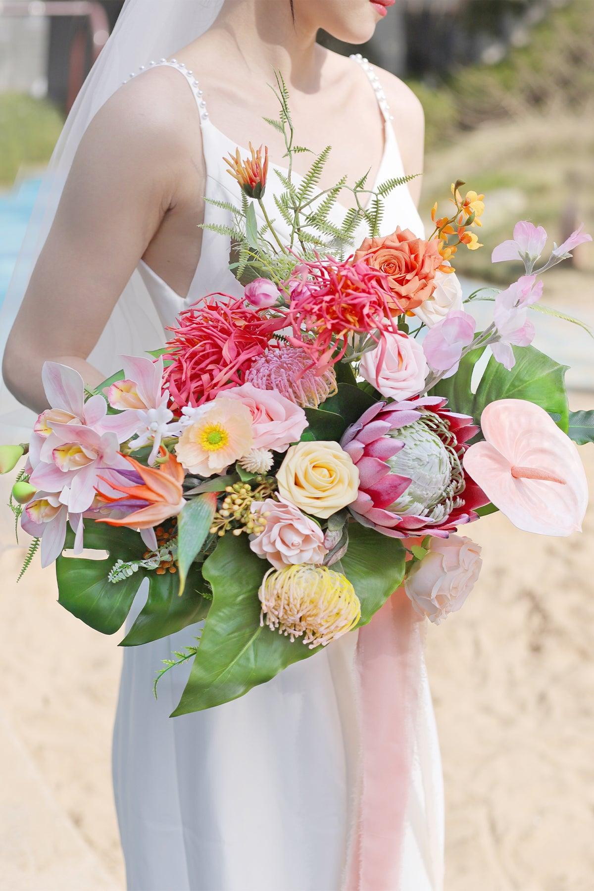 Medium Cascade Bridal Bouquet in Tropical Pink & Cream