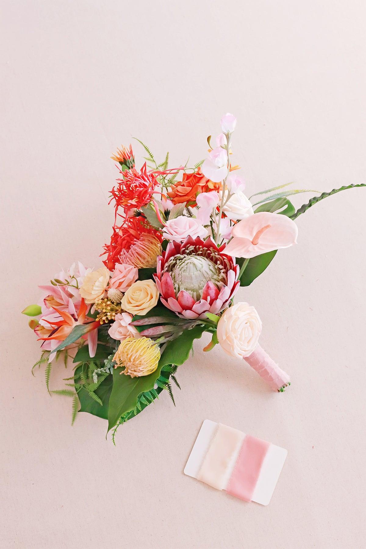 Medium Cascade Bridal Bouquet in Tropical Pink & Cream