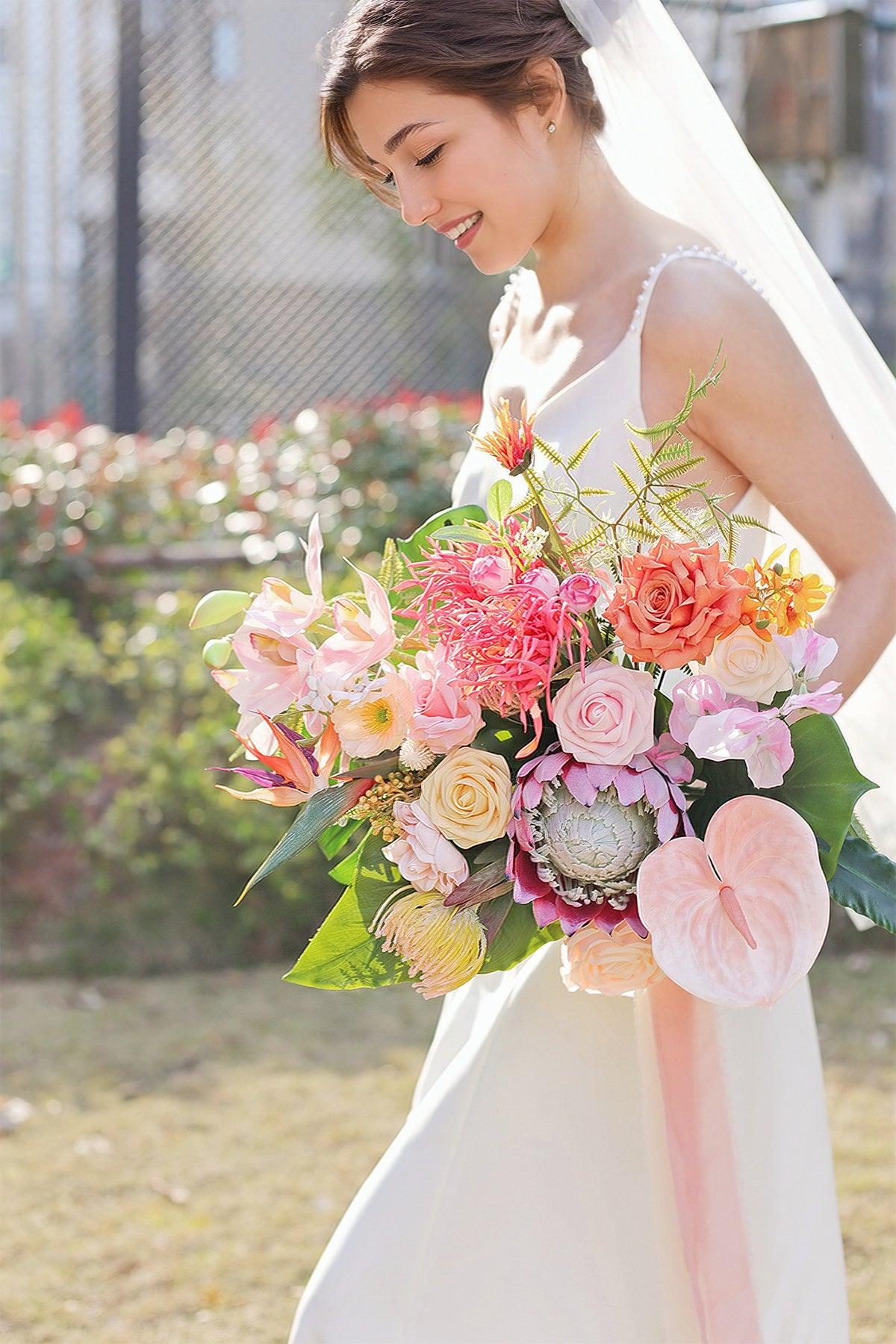 Medium Cascade Bridal Bouquet in Tropical Pink & Cream