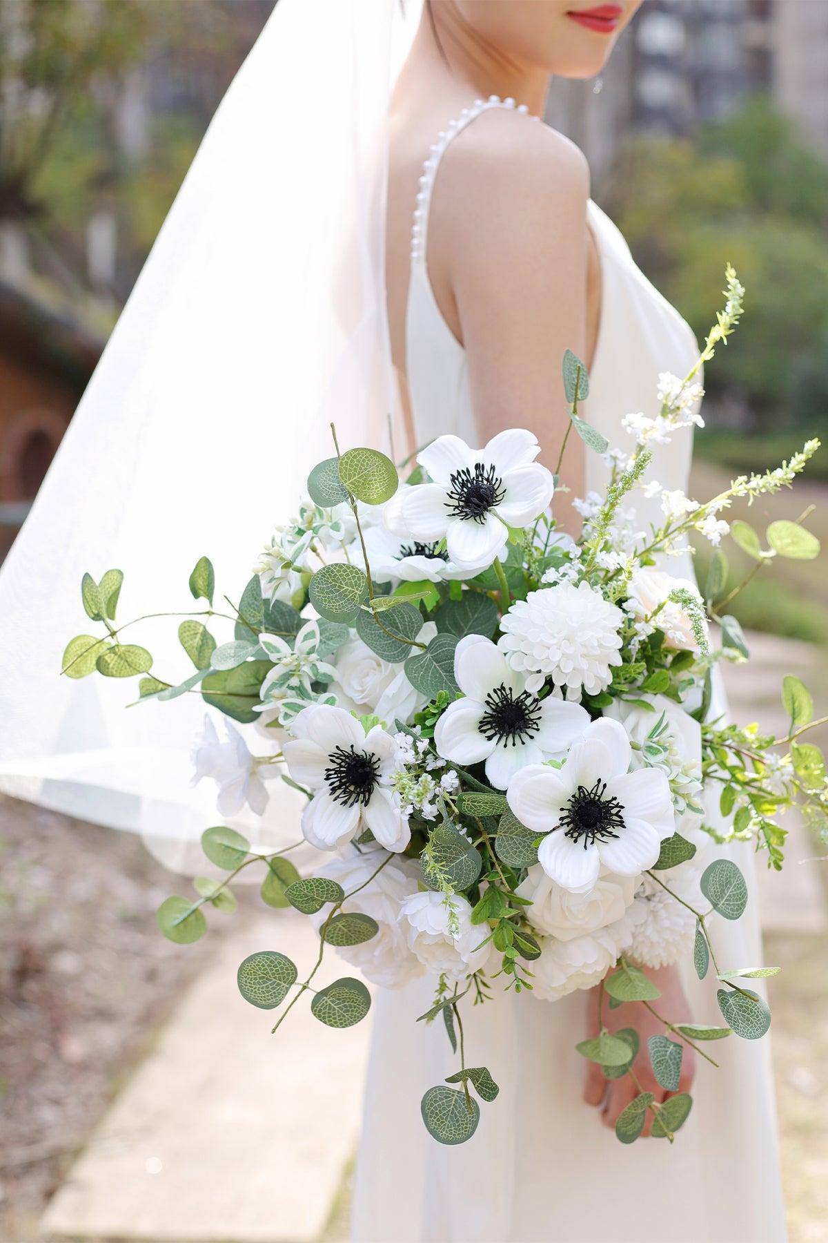 Medium Cascade Bridal Bouquet in White & Beige