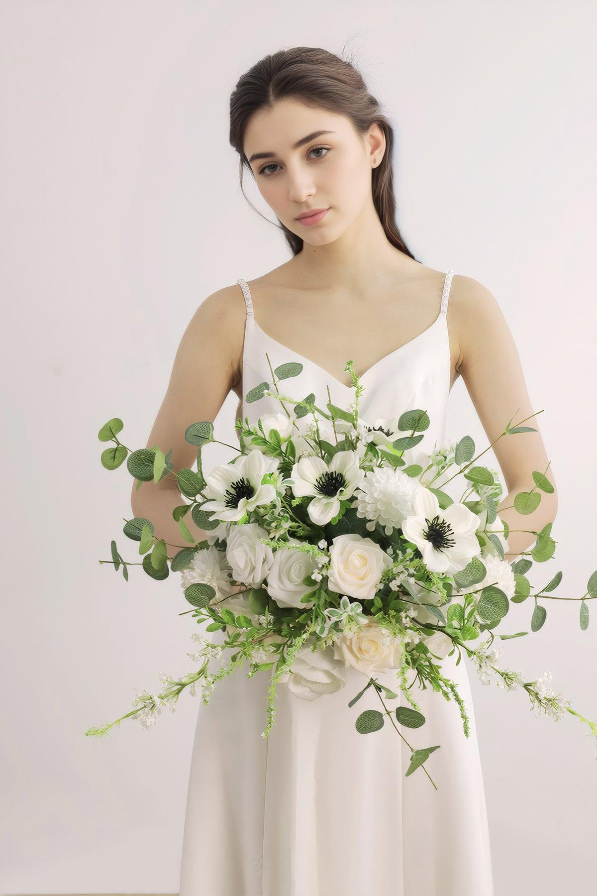 Medium Cascade Bridal Bouquet in White & Beige