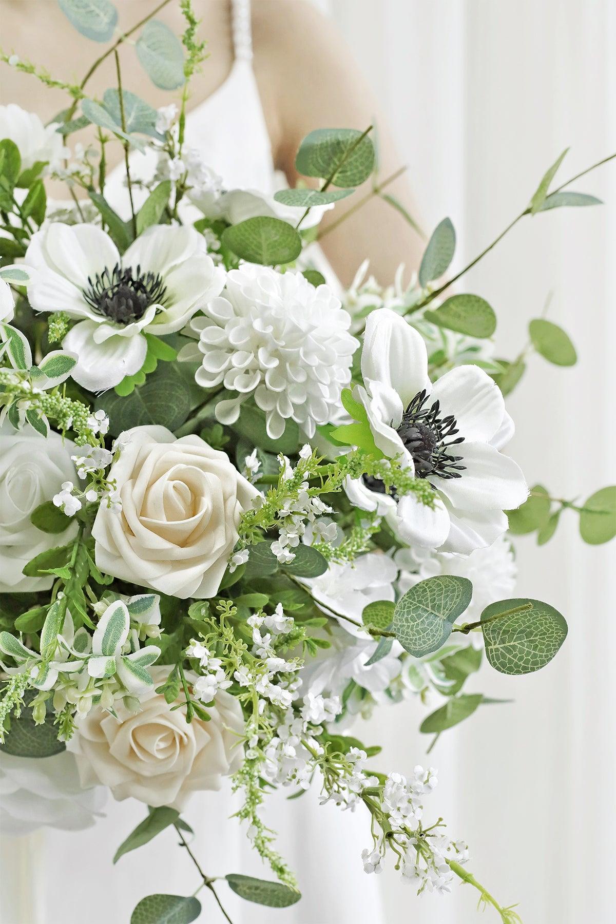 Medium Cascade Bridal Bouquet in White & Beige