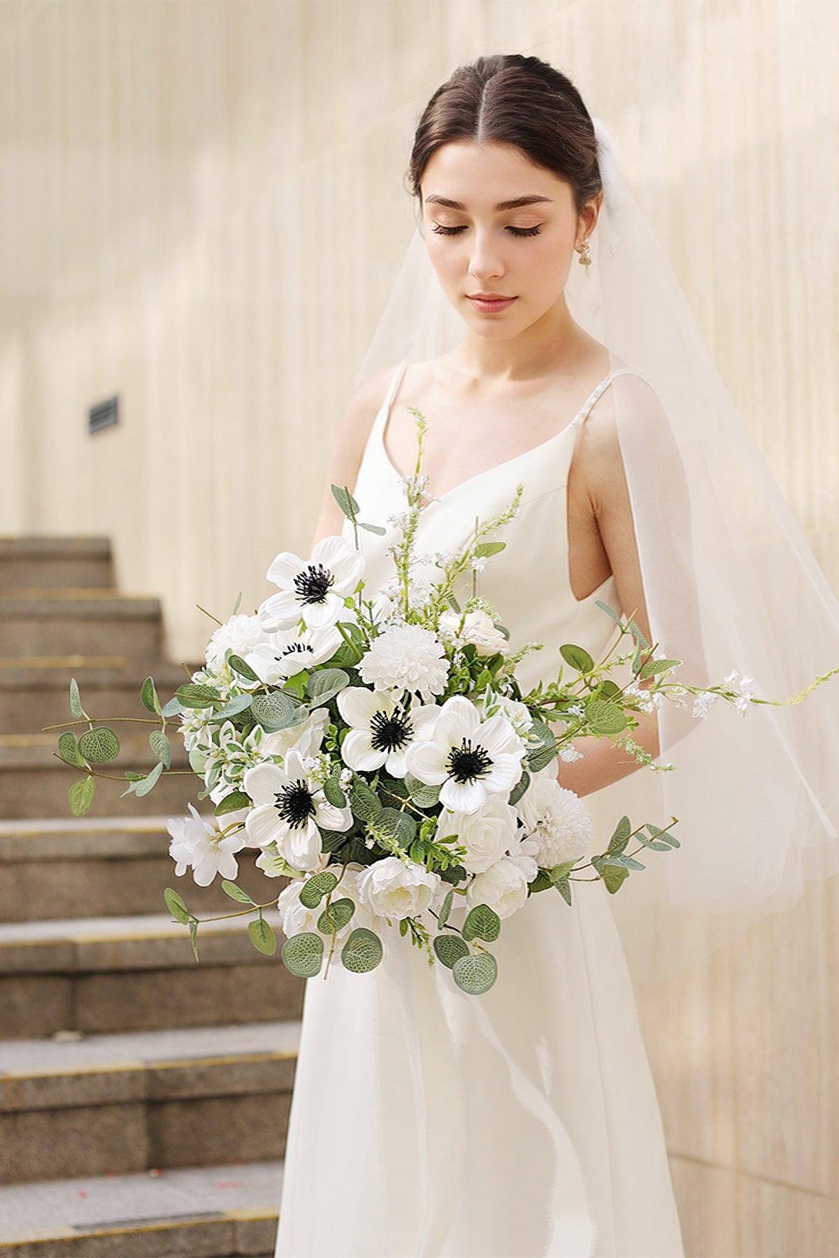 Medium Cascade Bridal Bouquet in White & Beige