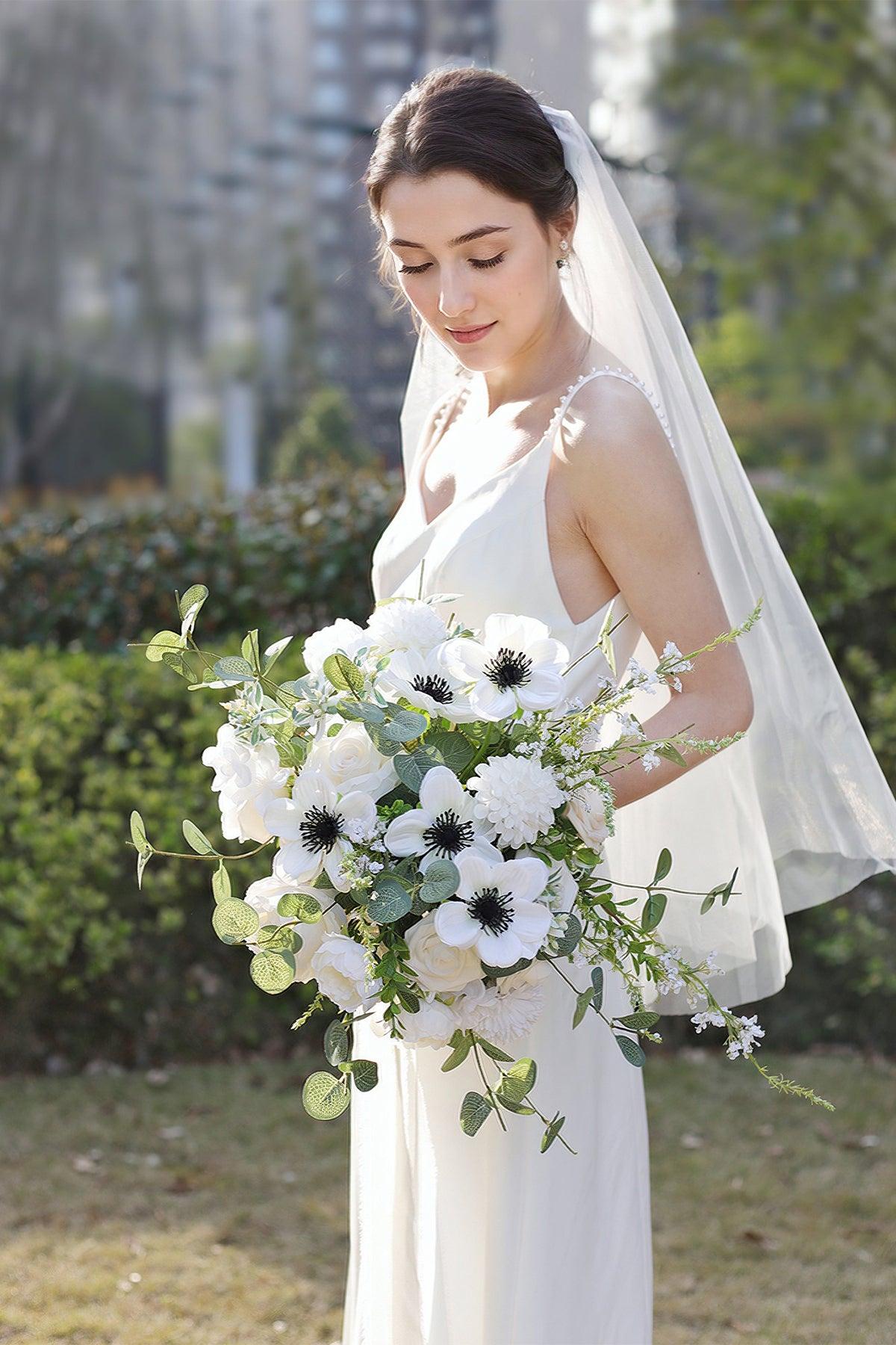 Medium Cascade Bridal Bouquet in White & Beige