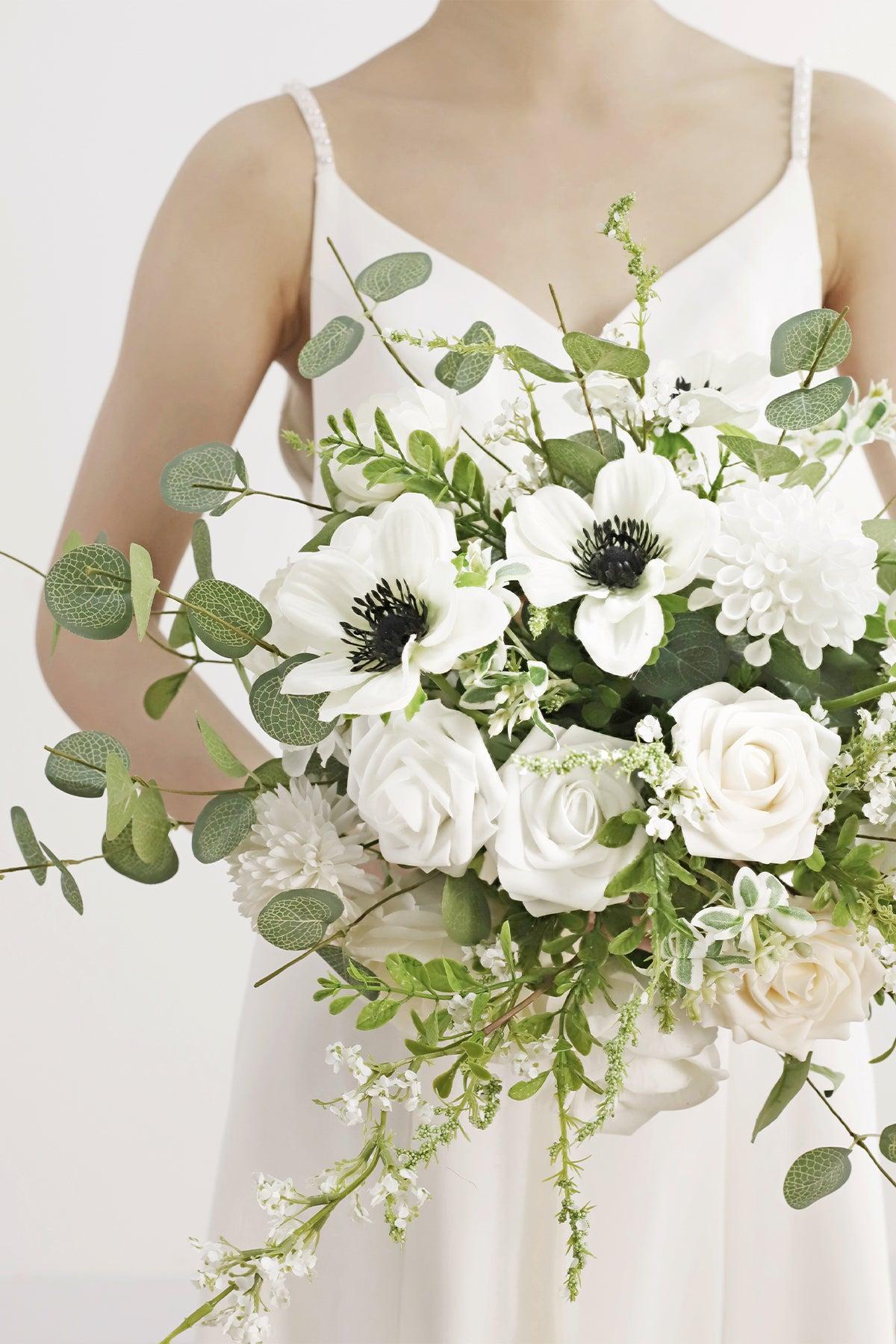 Medium Cascade Bridal Bouquet in White & Beige