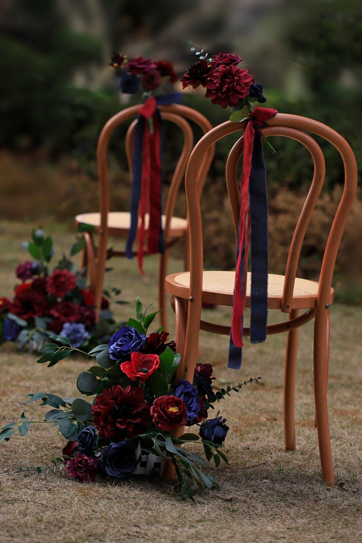 Wedding Aisle Runner Flower Arrangement in Burgundy & Navy