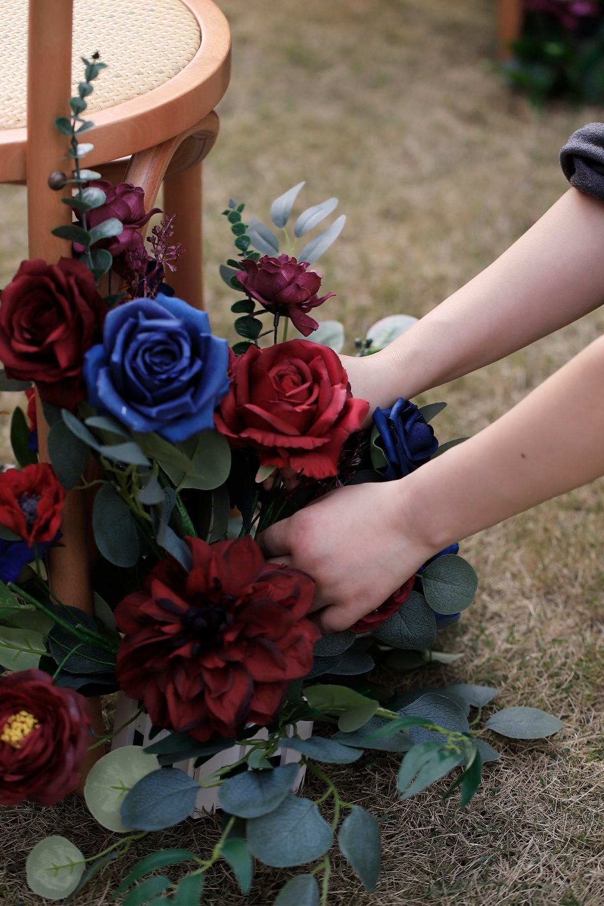 Wedding Aisle Runner Flower Arrangement in Burgundy & Navy