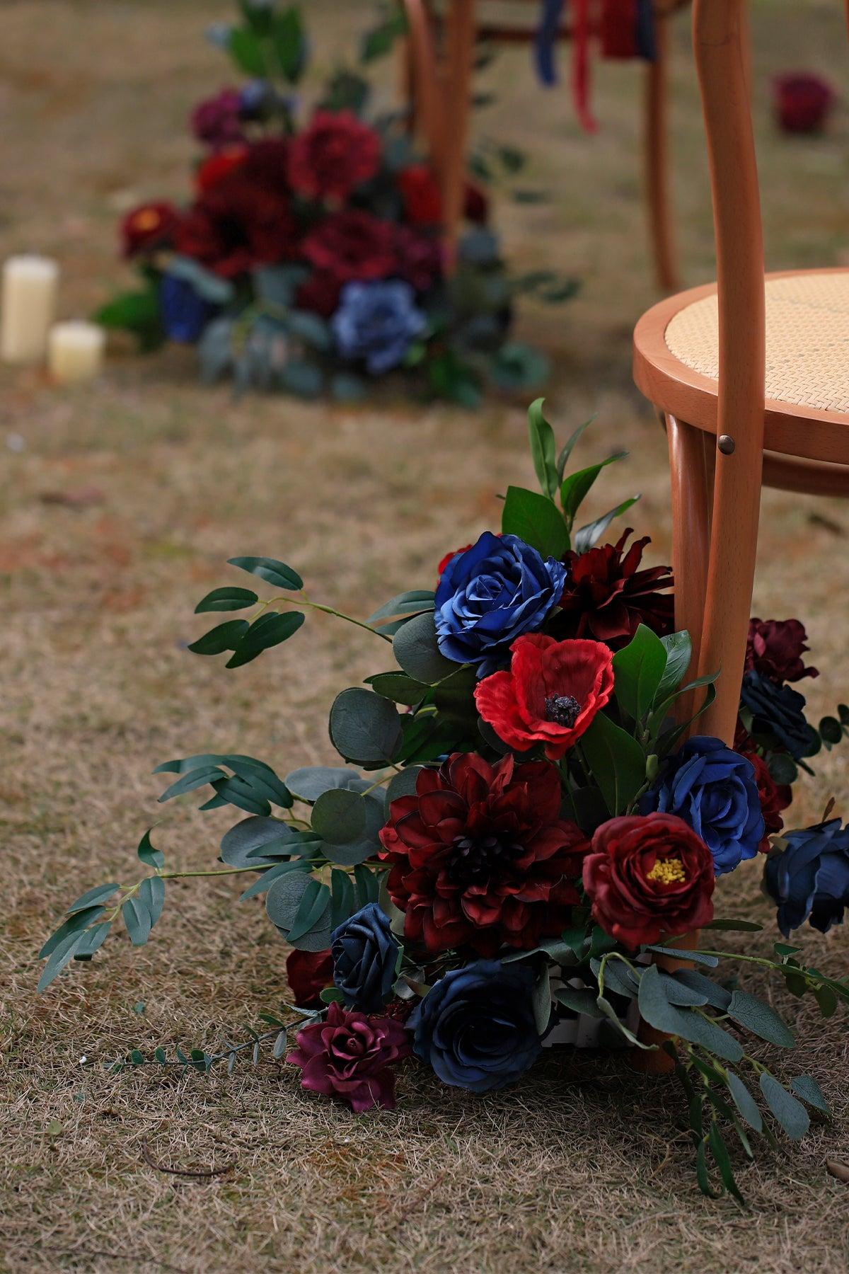 Wedding Aisle Runner Flower Arrangement in Burgundy & Navy