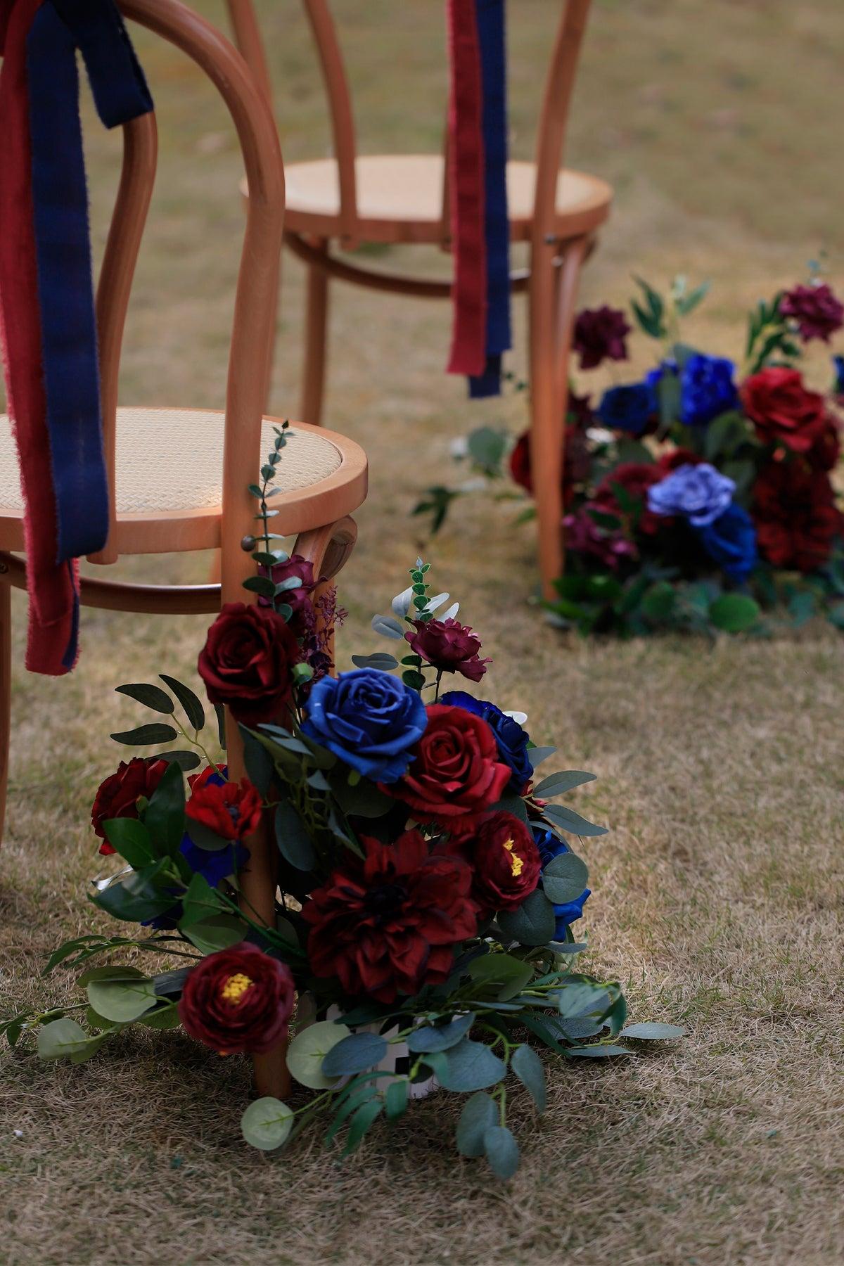 Wedding Aisle Runner Flower Arrangement in Burgundy & Navy