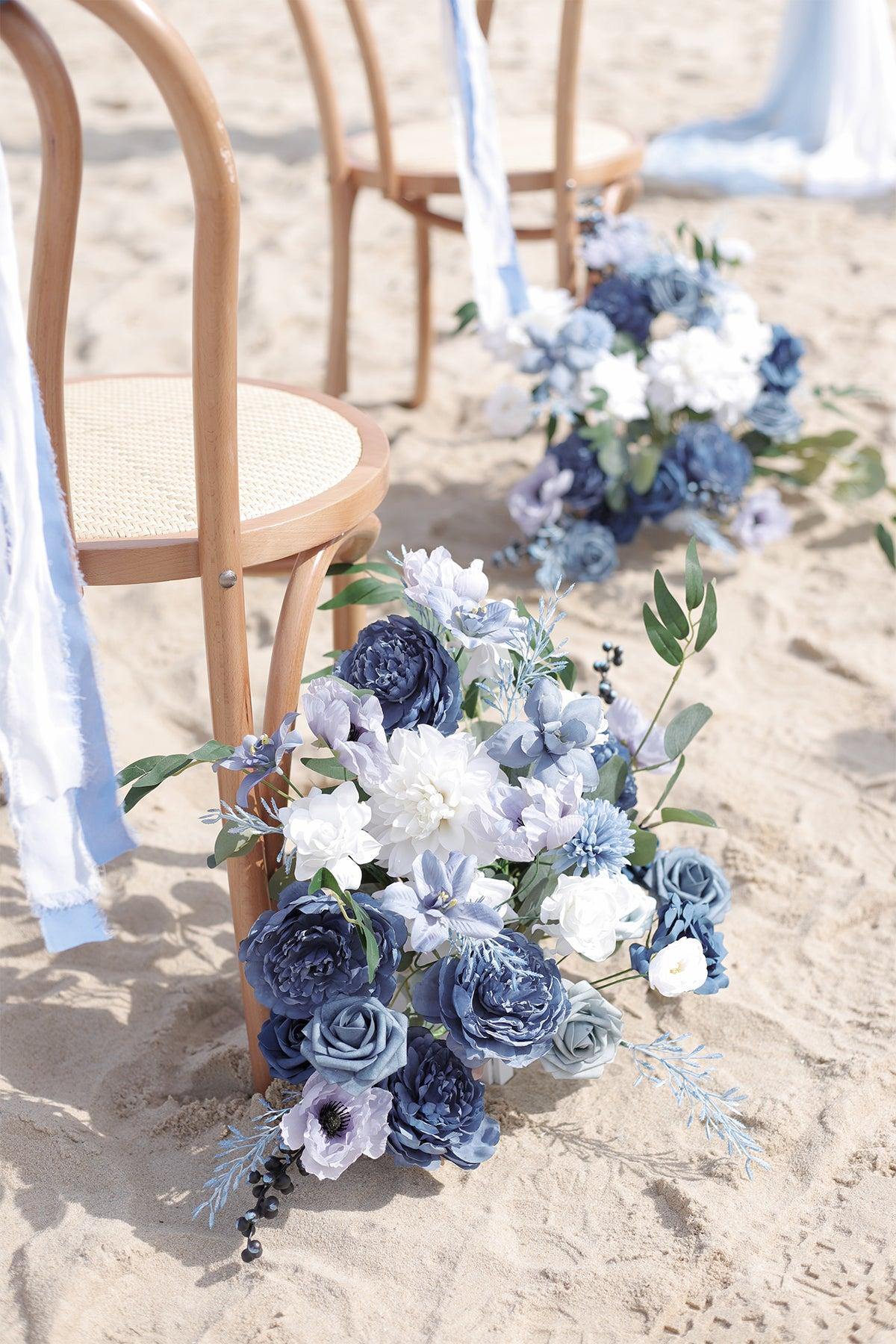 Wedding Aisle Runner Flower Arrangement in Dusty Blue & Navy