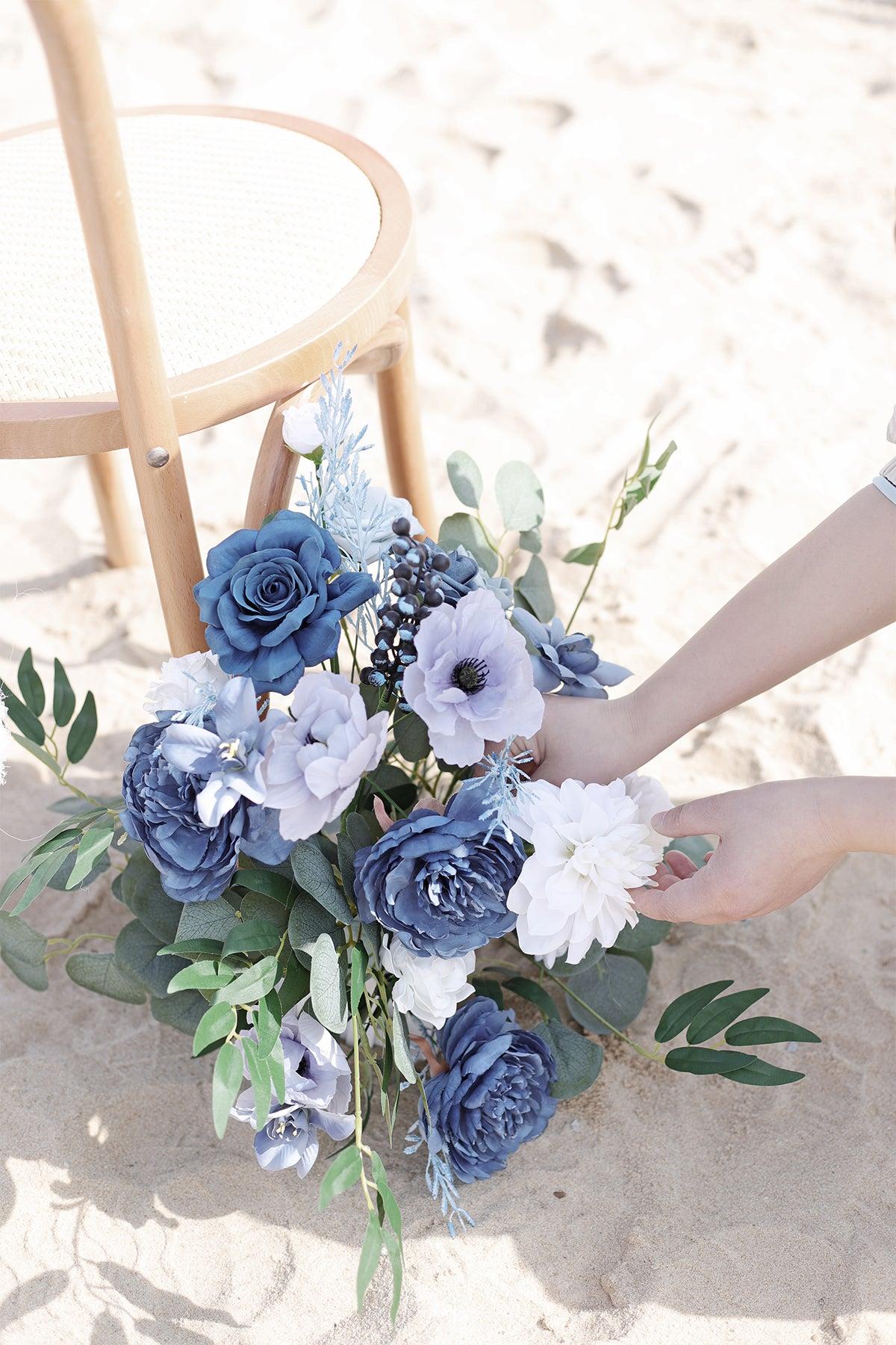 Wedding Aisle Runner Flower Arrangement in Dusty Blue & Navy