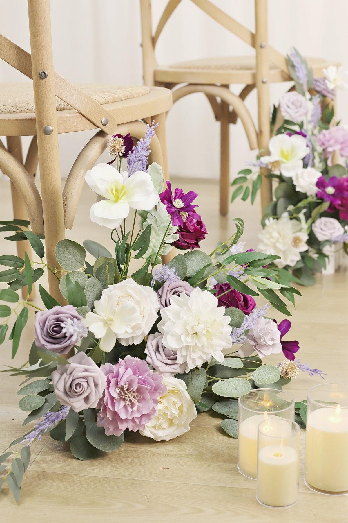 Wedding Aisle Runner Flower Arrangement in Lilac & Gold