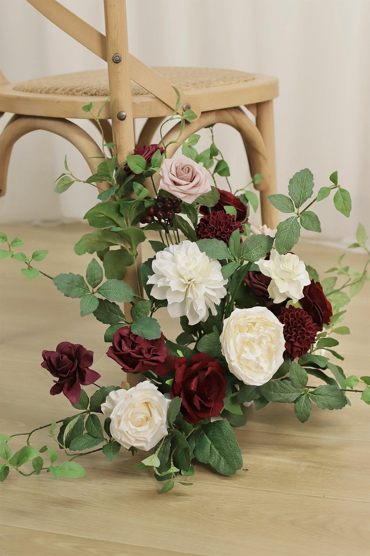 Wedding Aisle Runner Flower Arrangement in Romantic Marsala