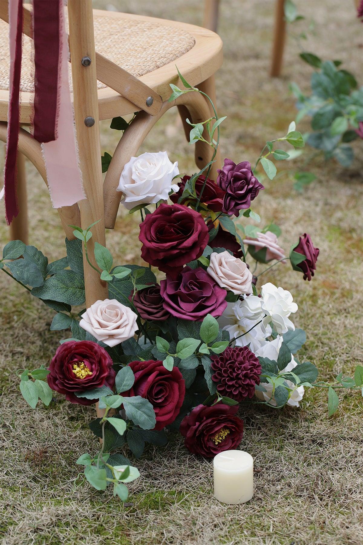 Wedding Aisle Runner Flower Arrangement in Romantic Marsala