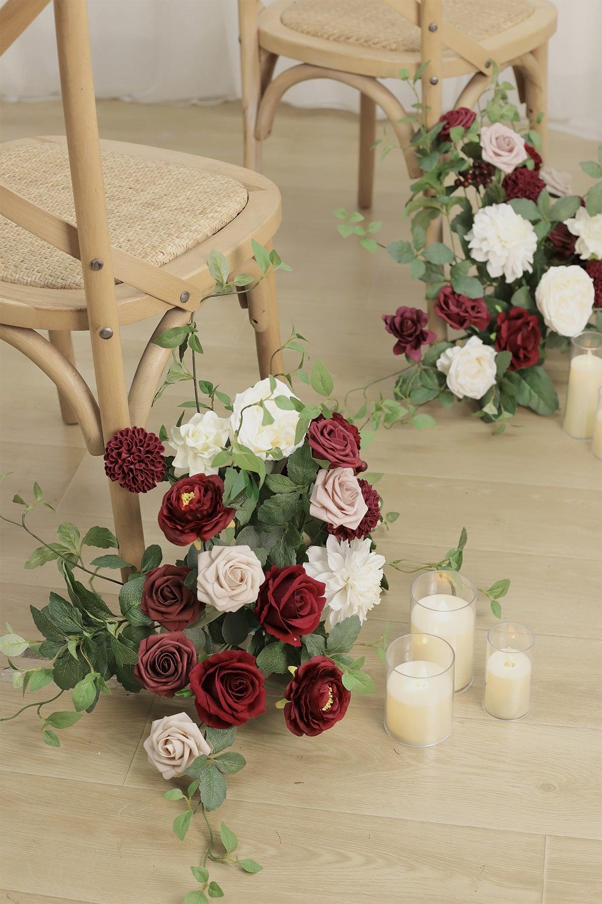 Wedding Aisle Runner Flower Arrangement in Romantic Marsala