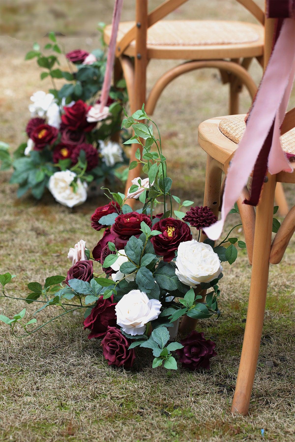 Wedding Aisle Runner Flower Arrangement in Romantic Marsala