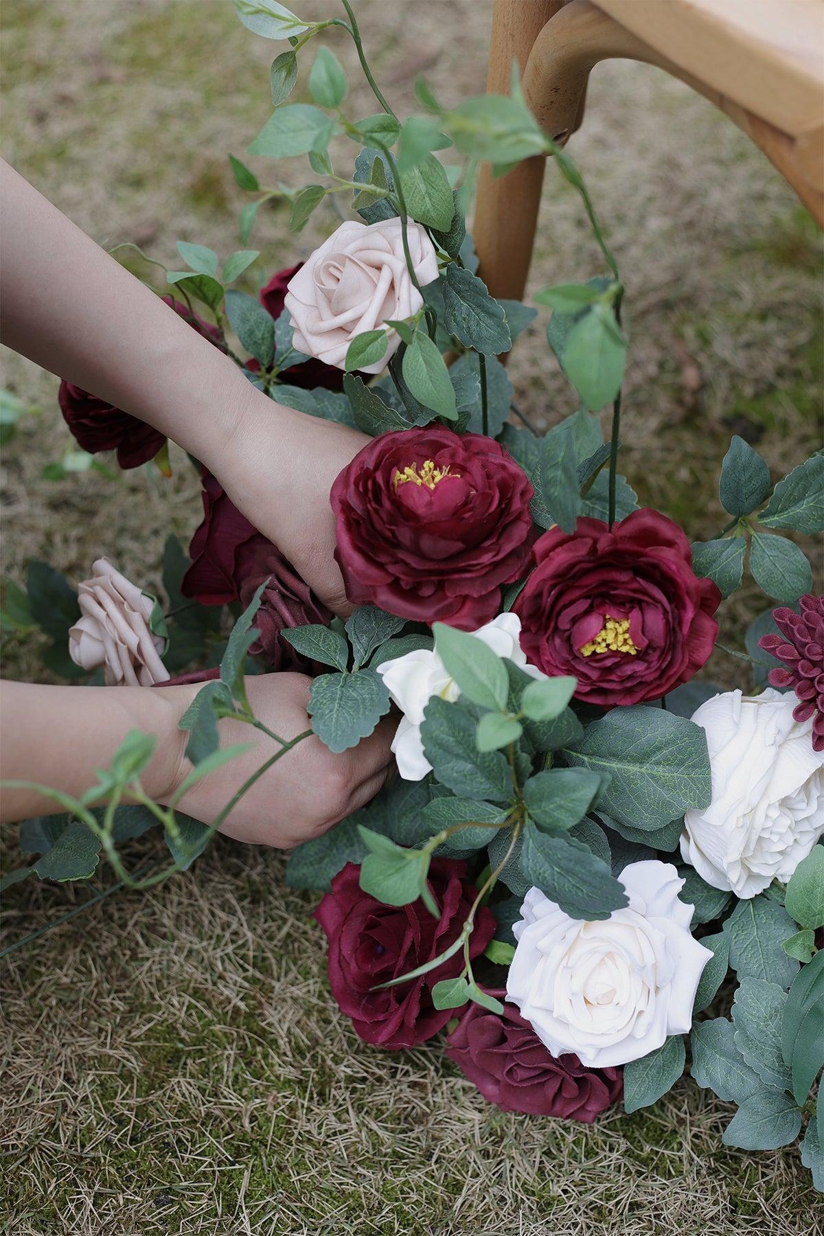 Wedding Aisle Runner Flower Arrangement in Romantic Marsala