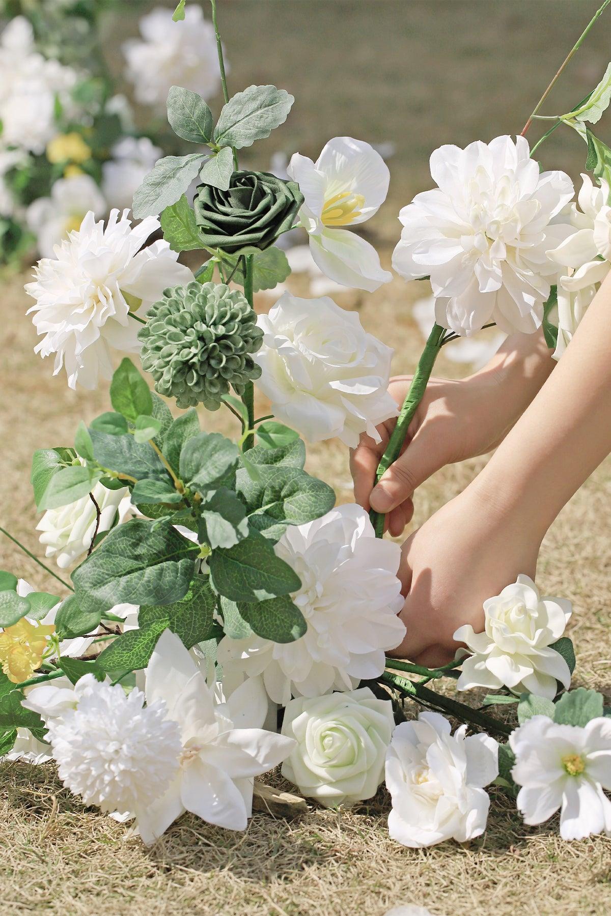 Wedding Aisle Runner Flower Arrangement in White & Green